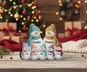 Custom Wooden Snowman Family Blocks Personalized Winter Decor