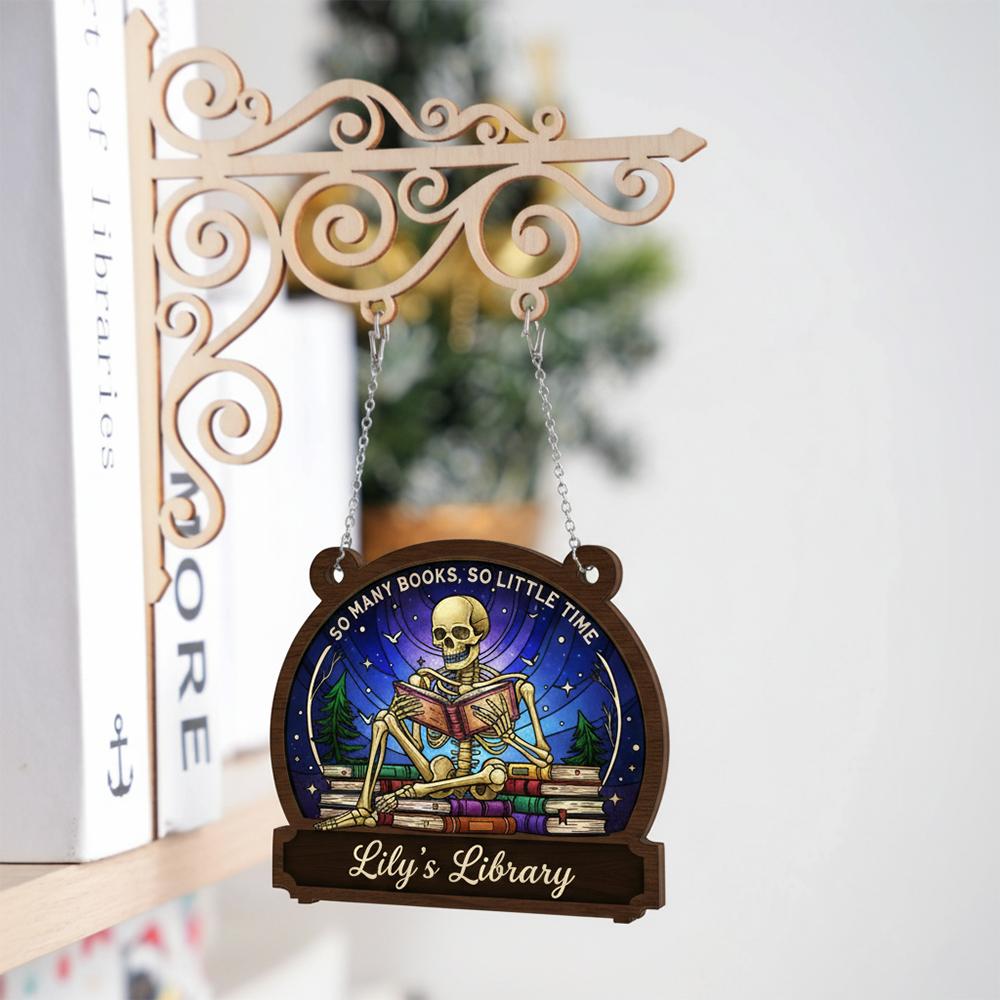 Custom Wooden Bookshelf Sign Personalized Library Hanging Decor Reading Room Display