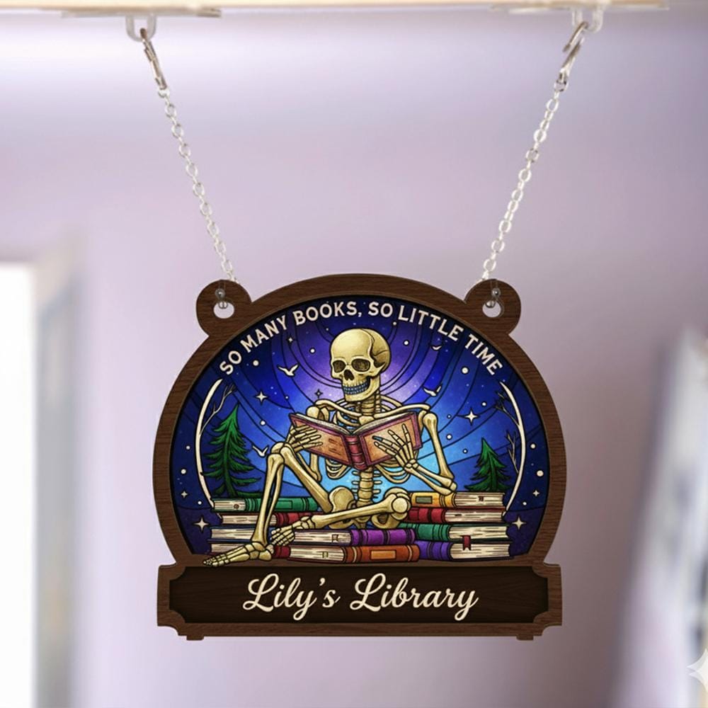 Custom Wooden Bookshelf Sign Personalized Library Hanging Decor Reading Room Display