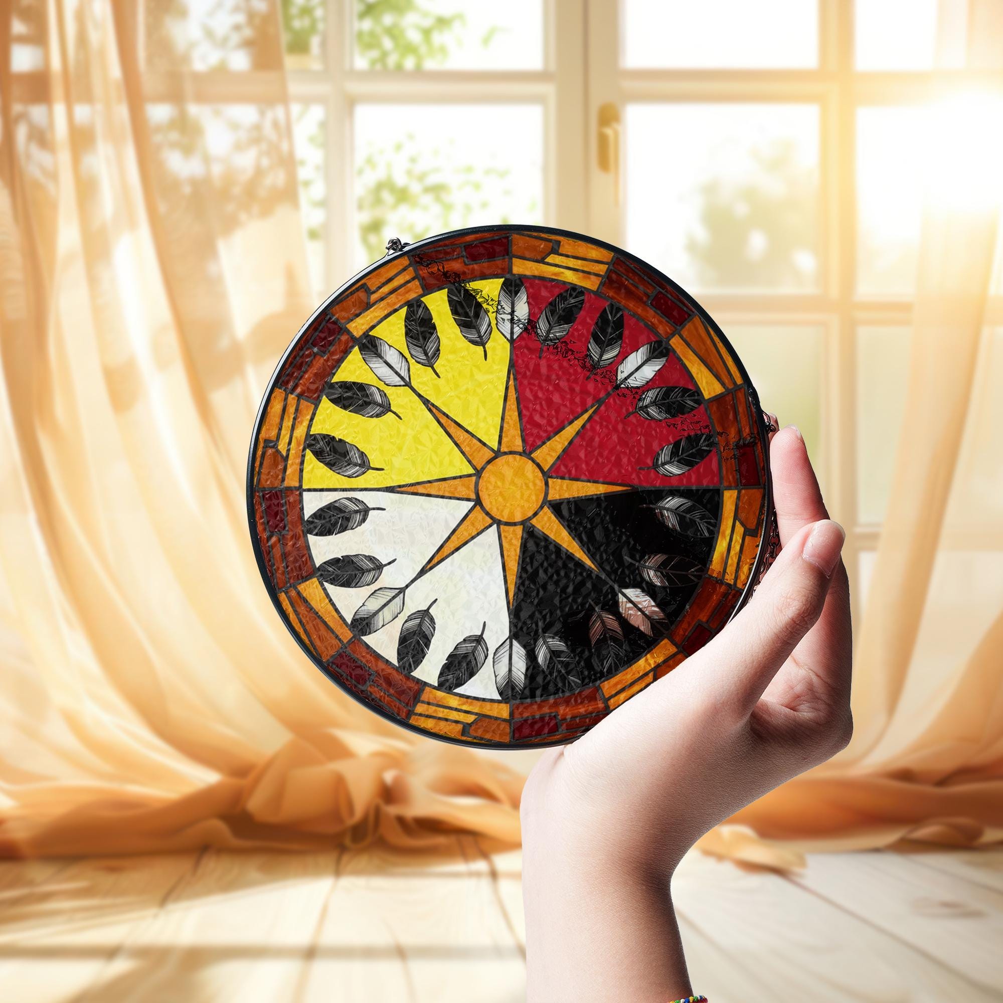 Medicine Wheel Suncatcher – Four Directions Glass Window Art Decor