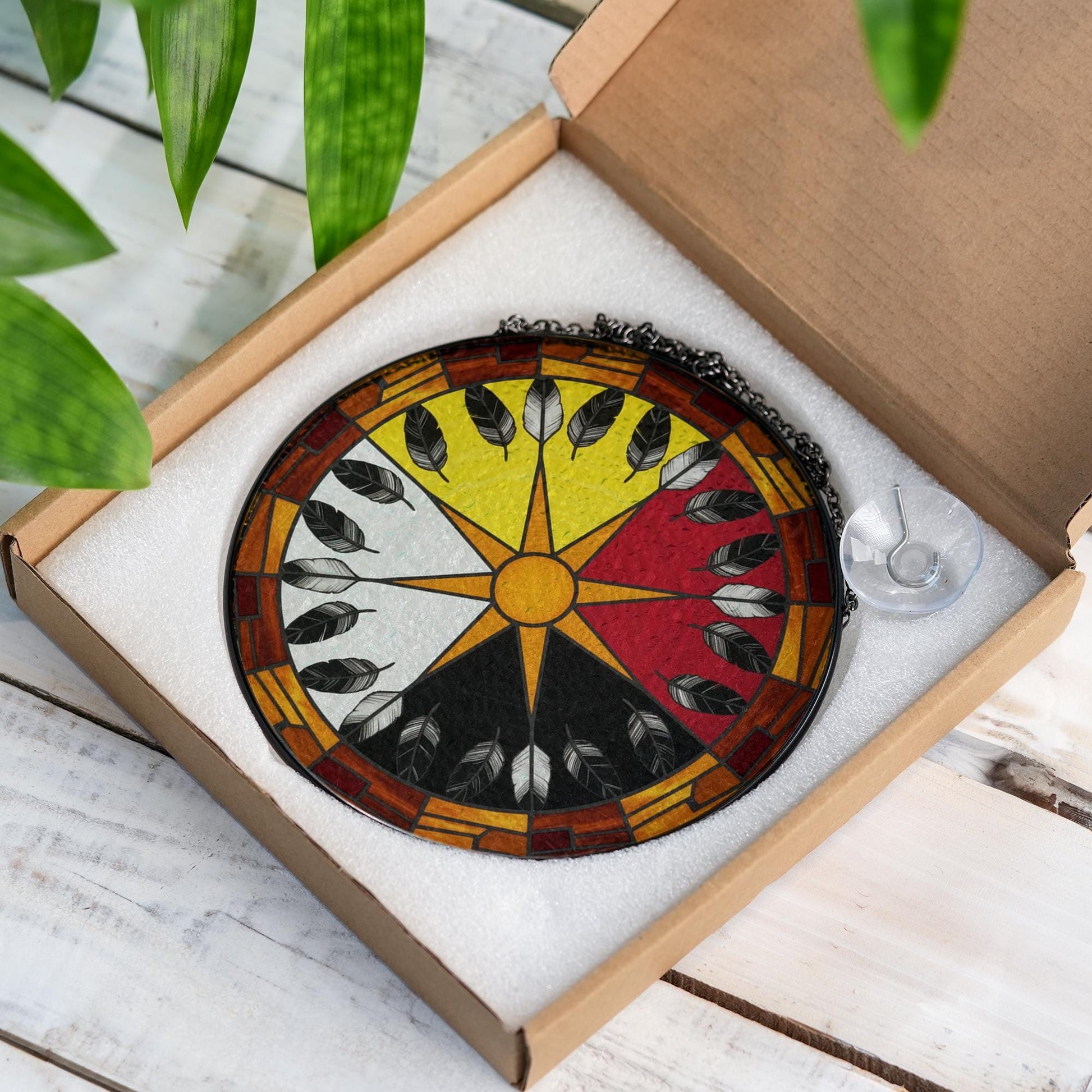 Medicine Wheel Suncatcher – Four Directions Glass Window Art Decor