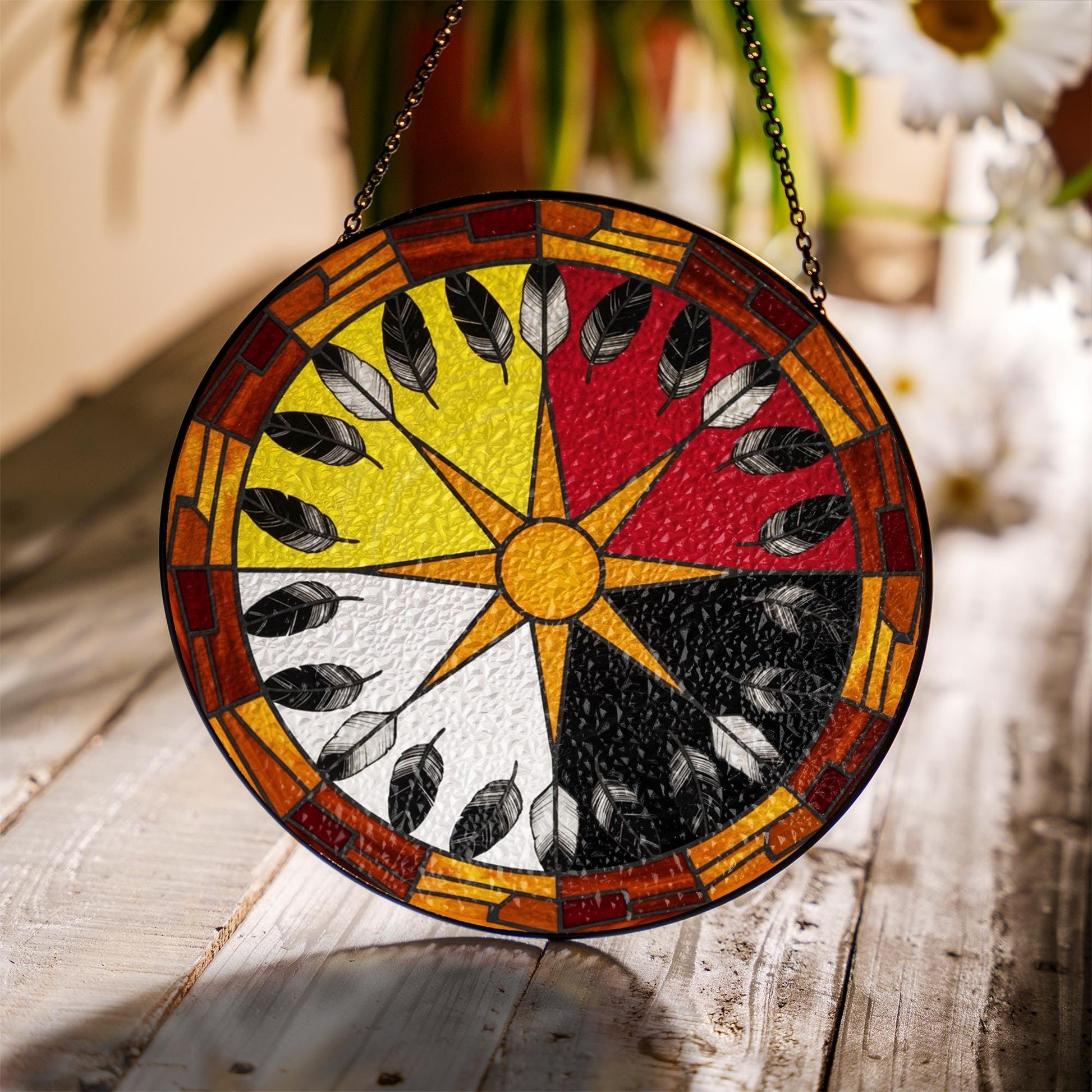 Medicine Wheel Suncatcher – Four Directions Glass Window Art Decor