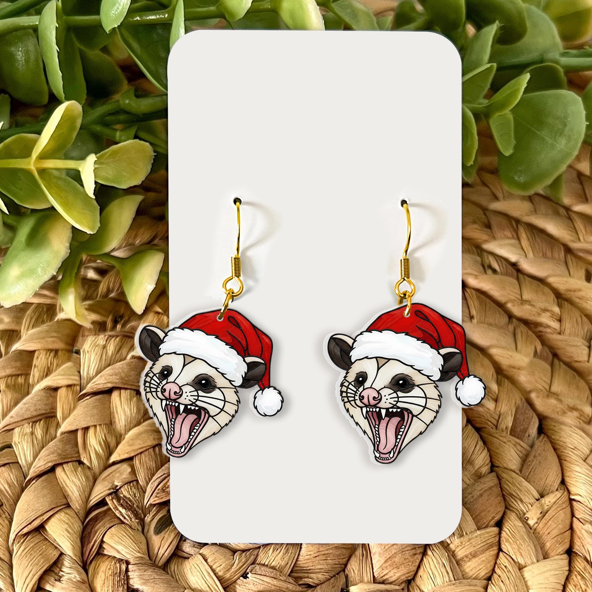 Christmas Possum Earrings – Funny Holiday Animal Jewelry Gift