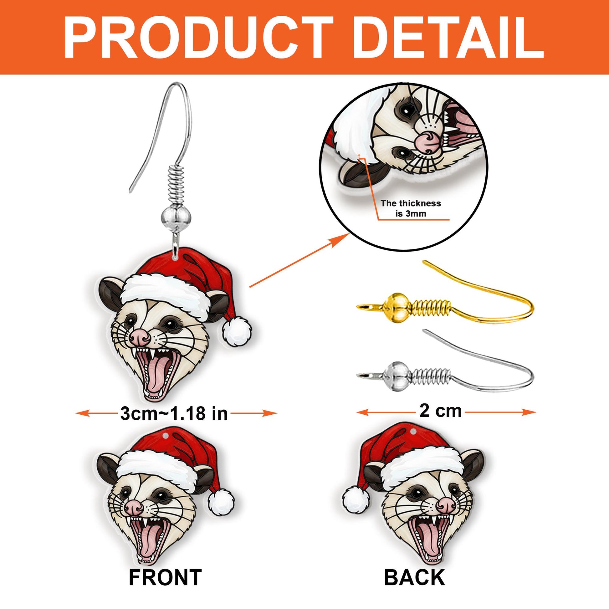 Christmas Possum Earrings – Funny Holiday Animal Jewelry Gift