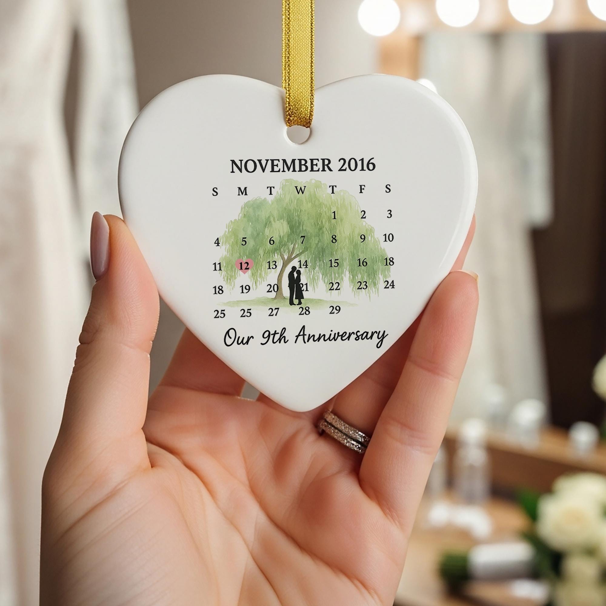 Willow Tree Anniversary Ornament – Personalized Heart Ceramic Keepsake Gift