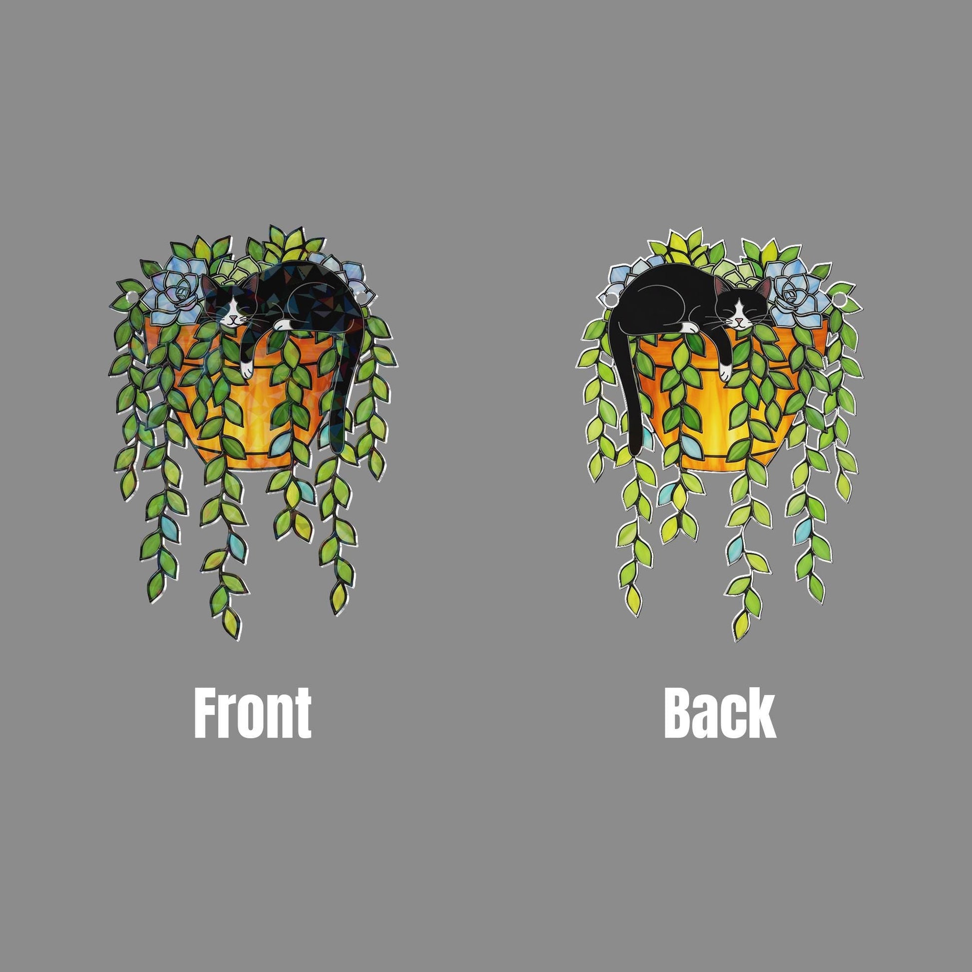 Tuxedo Cat Succulent Suncatcher – Holographic Window Hanging for Cat Lovers