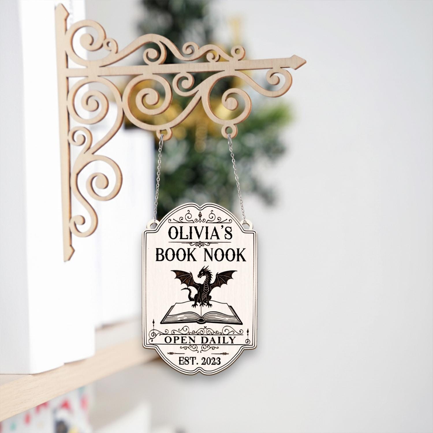 Custom Wooden Bookshelf Sign Personalized Book Nook Hanging Library Decor