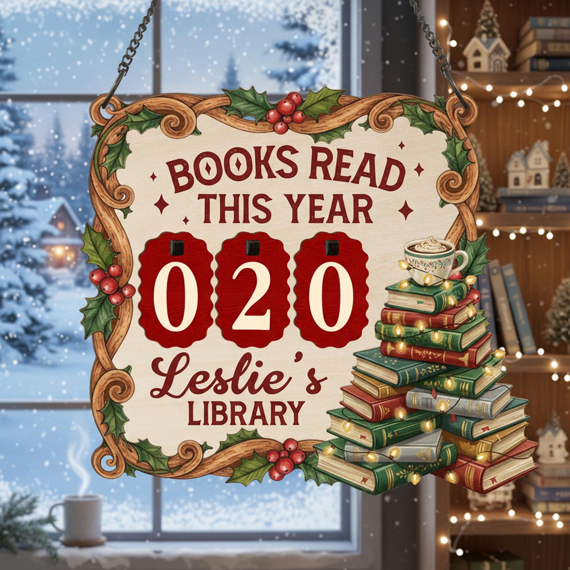 Christmas Books Read This Year Tracker Sign: Personalized Reader Counter, Holiday Bookshelf, Library Gift