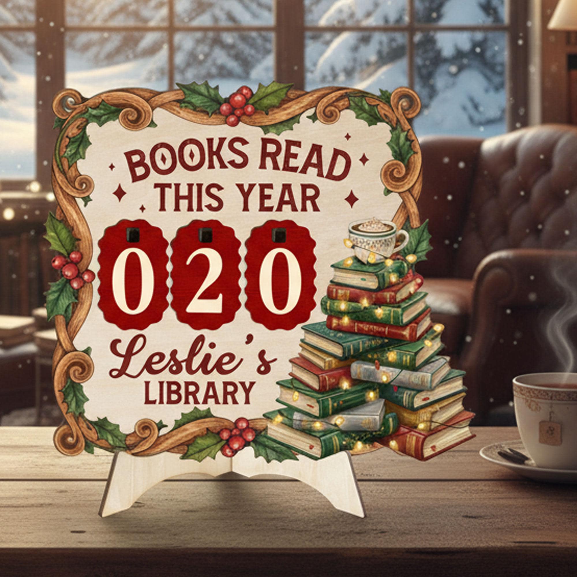 Christmas Books Read This Year Tracker Sign: Personalized Reader Counter, Holiday Bookshelf, Library Gift