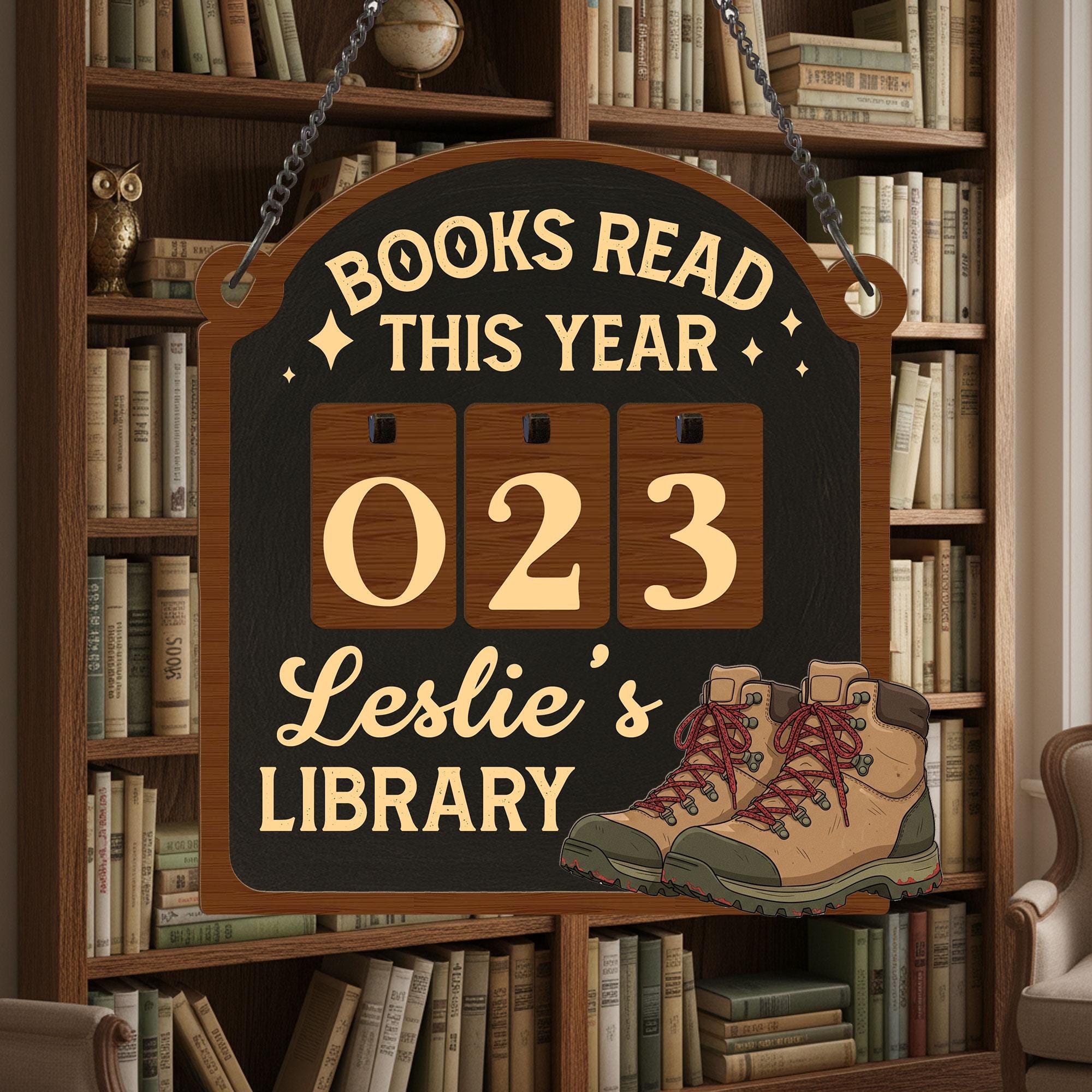 Adventure Books Read This Year Tracker Sign: Personalized Reader Counter, Bookshelf Decor for Book Lovers