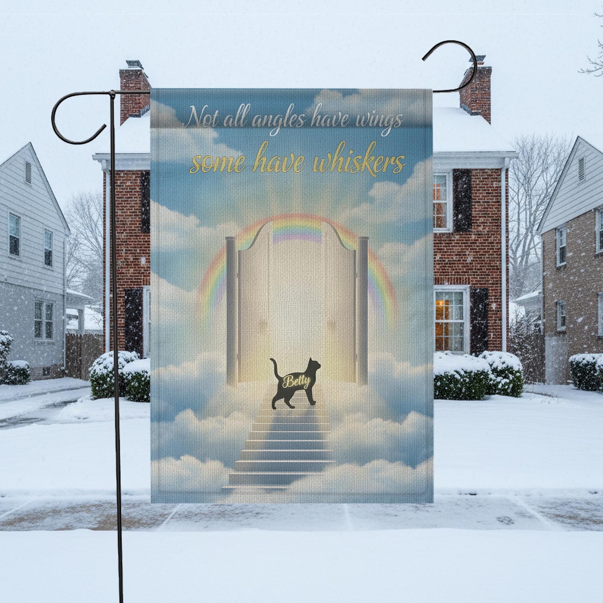 Personalized Cat Memorial Garden Flag: Rainbow Bridge Pet Loss Decor