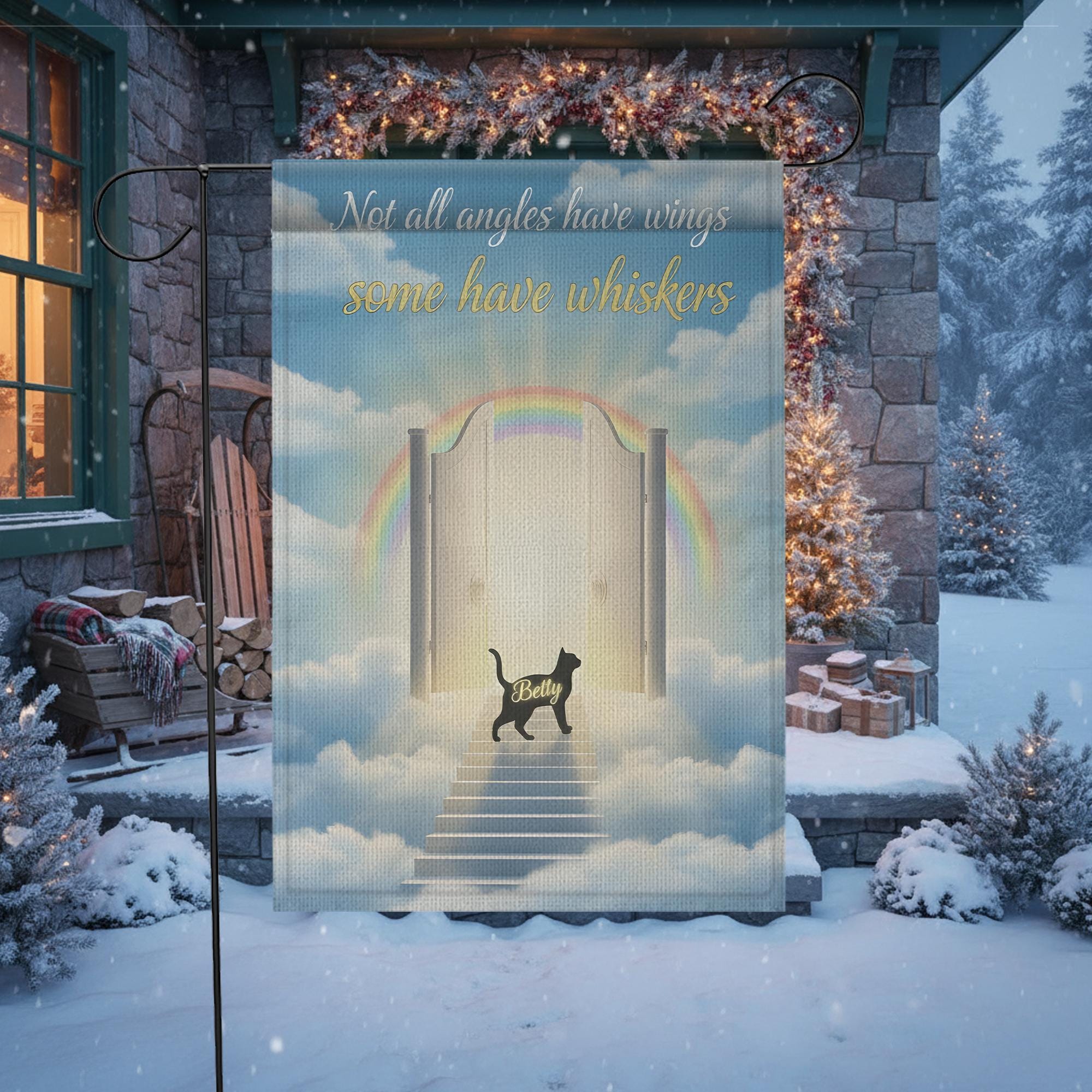 Personalized Cat Memorial Garden Flag: Rainbow Bridge Pet Loss Decor