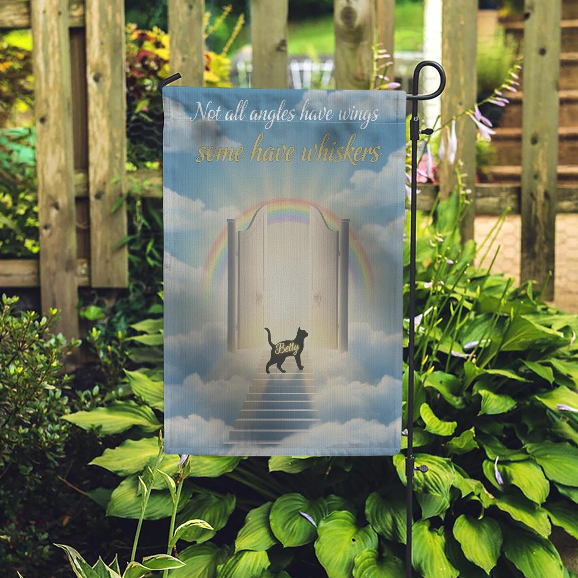Personalized Cat Memorial Garden Flag: Rainbow Bridge Pet Loss Decor