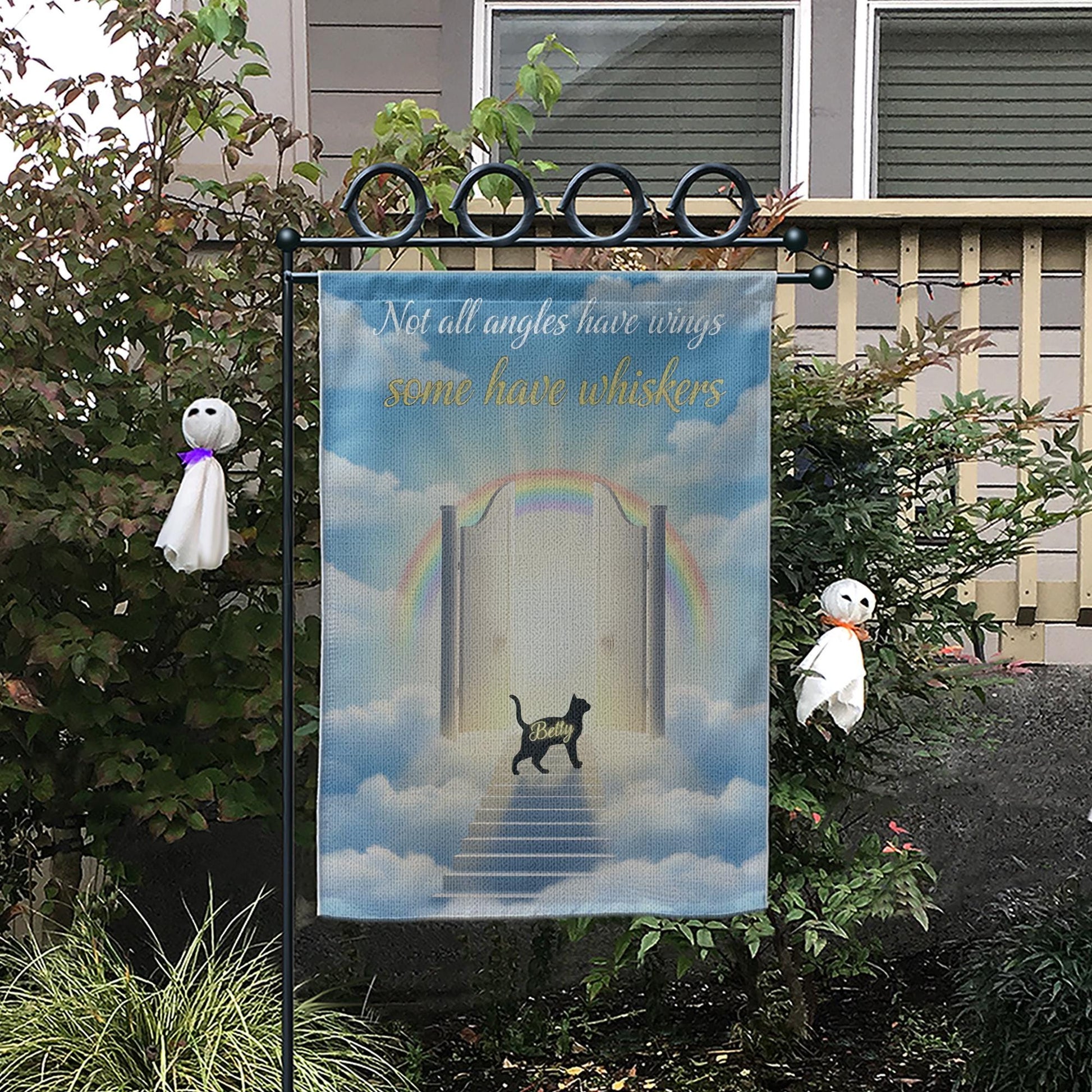 Personalized Cat Memorial Garden Flag: Rainbow Bridge Pet Loss Decor