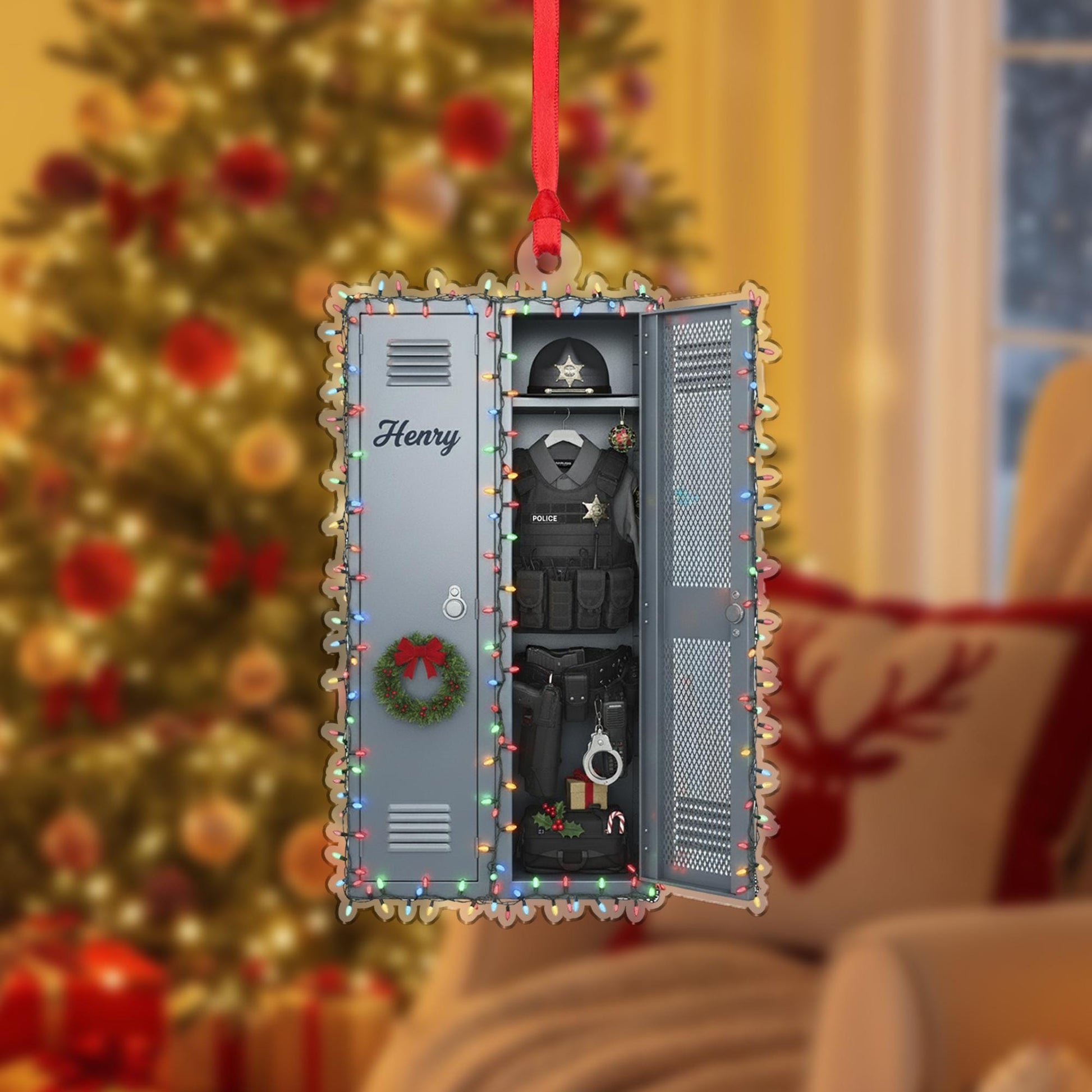 Locker Ornament Police Officer Custom Name Law Enforcement Uniform Badge Acrylic Christmas Decor