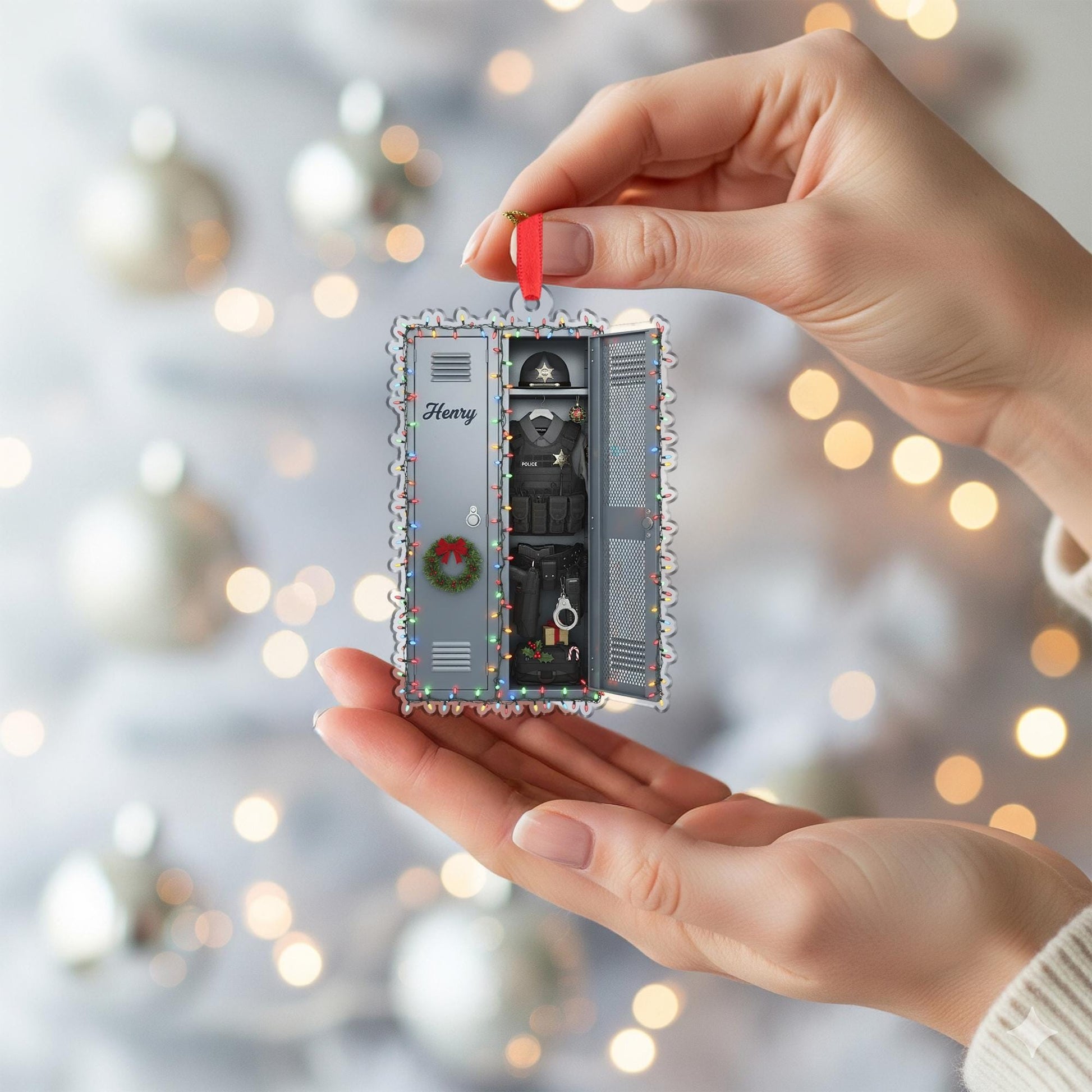 Locker Ornament Police Officer Custom Name Law Enforcement Uniform Badge Acrylic Christmas Decor