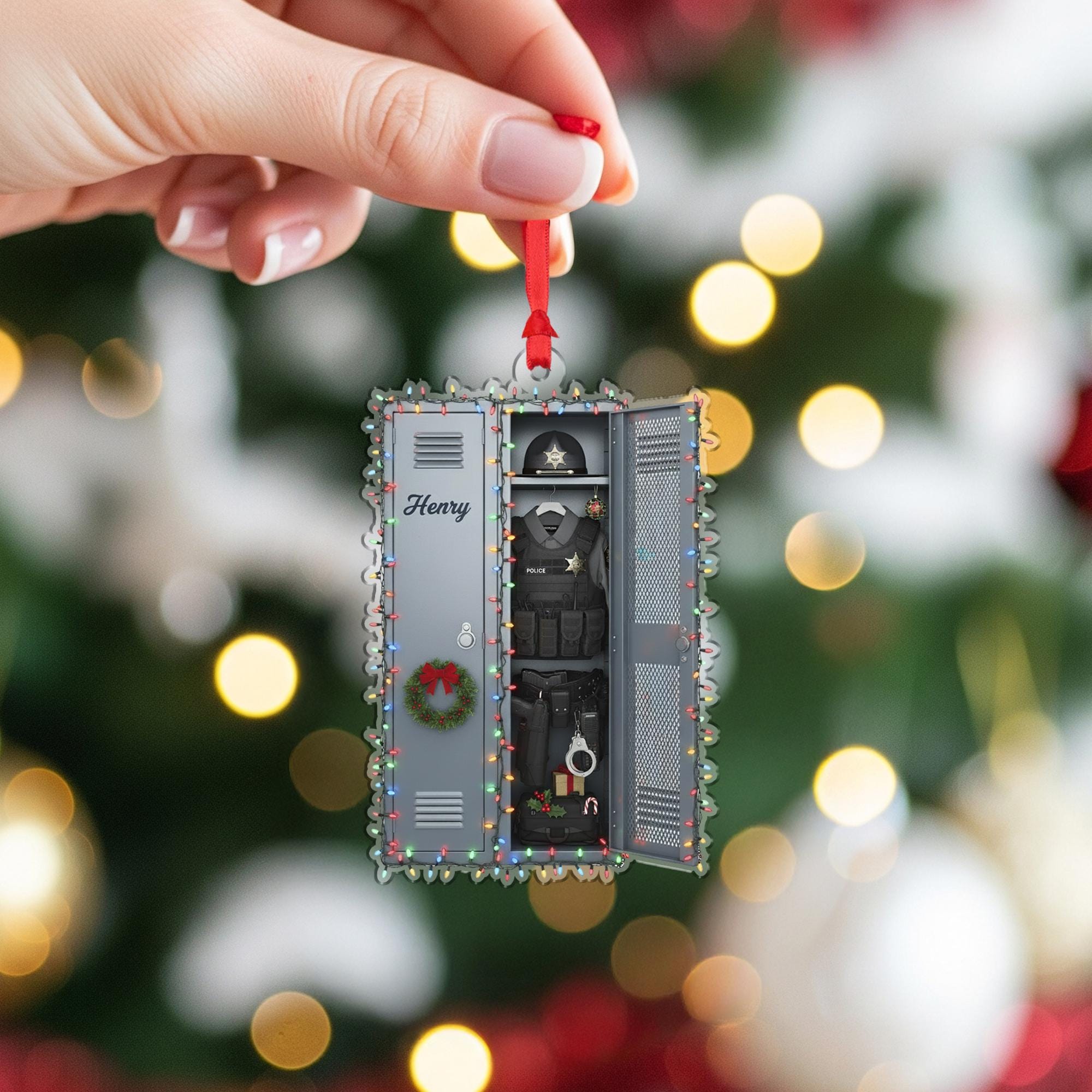 Locker Ornament Police Officer Custom Name Law Enforcement Uniform Badge Acrylic Christmas Decor