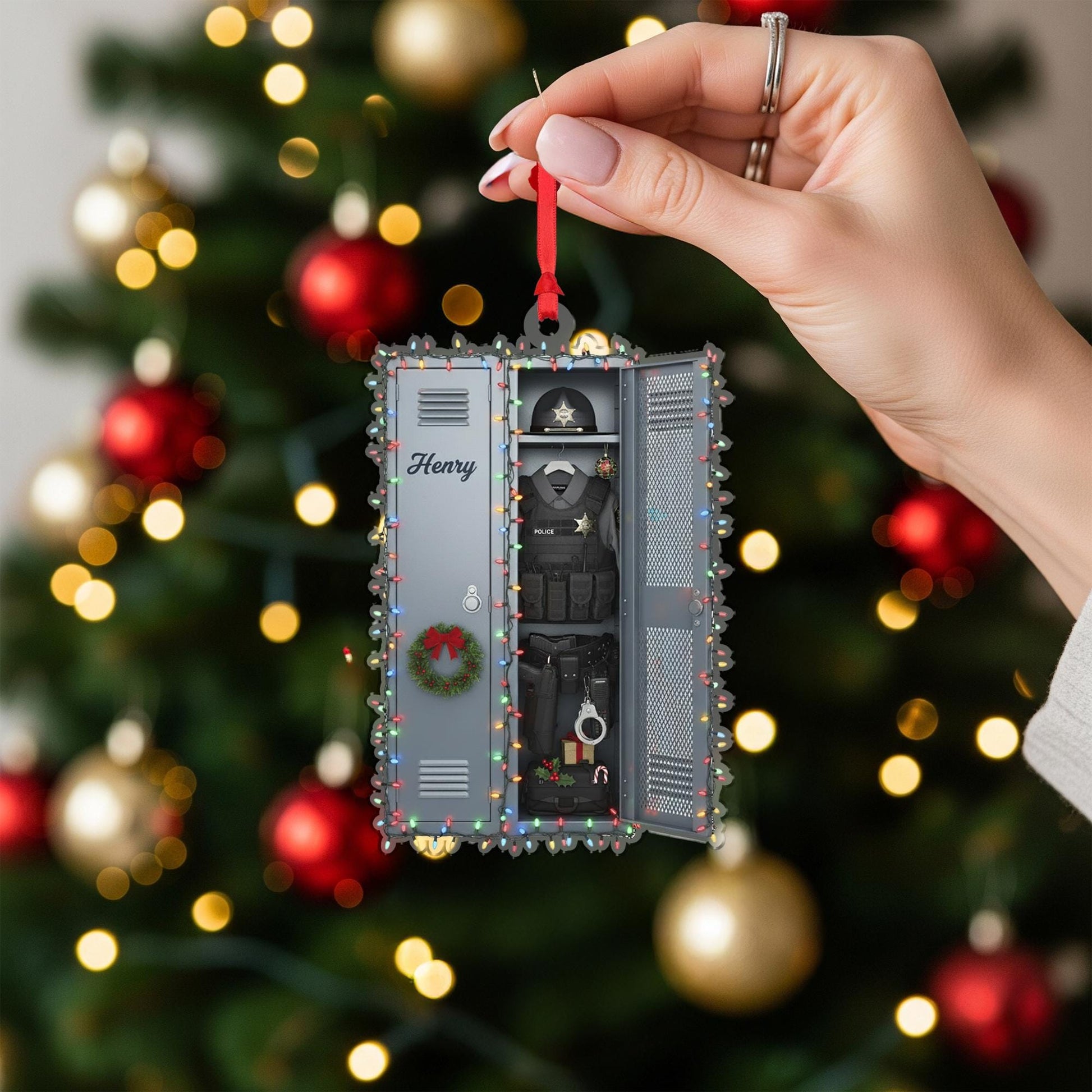 Locker Ornament Police Officer Custom Name Law Enforcement Uniform Badge Acrylic Christmas Decor