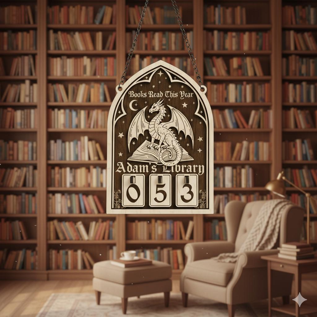 Custom Fantasy Book Tracker Wooden Library Sign Reading Log Decor