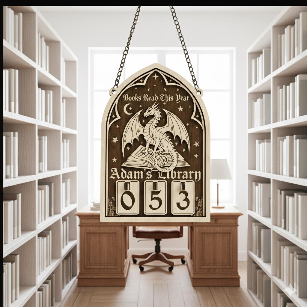 Custom Fantasy Book Tracker Wooden Library Sign Reading Log Decor
