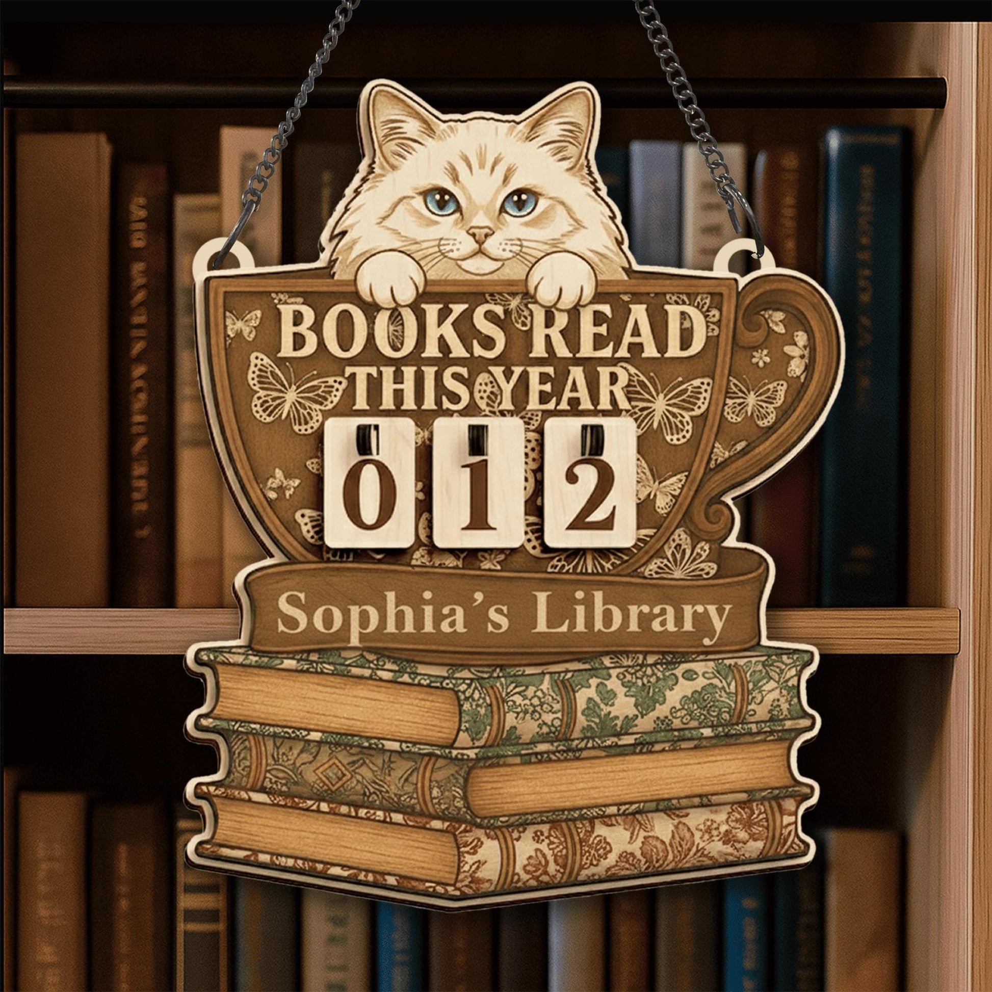Custom Cat Book Tracker Sign – Personalized Reading Tracker Library Decor
