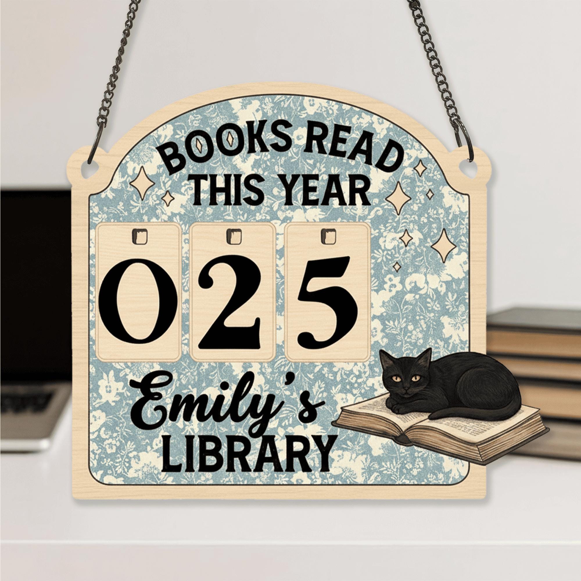 Custom Cat Book Tracker Sign – Personalized Reading Progress Display