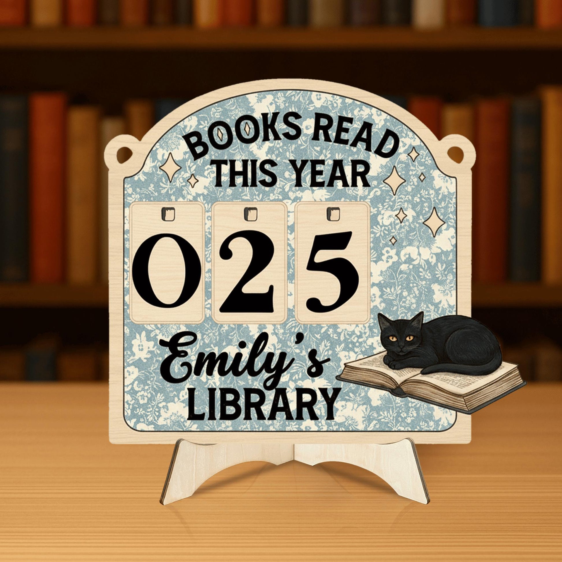 Custom Cat Book Tracker Sign – Personalized Reading Progress Display