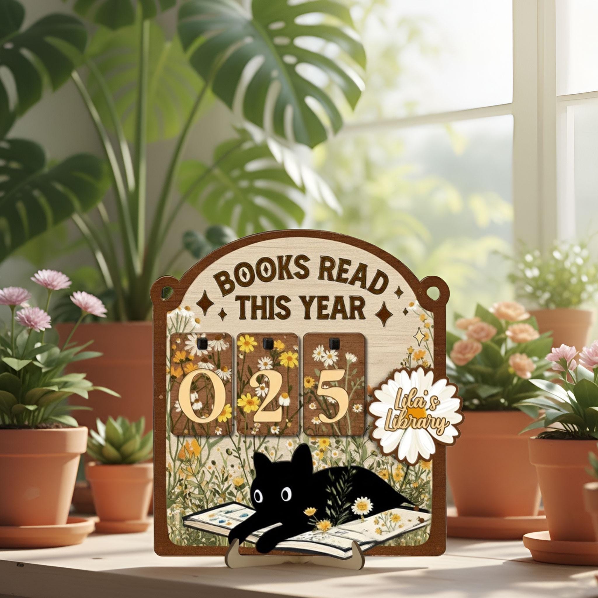 Personalized Floral Black Cat Books Read Tracker: Gift for Readers