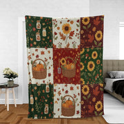 Autumn Patchwork Fleece Blanket Sunflower Pumpkin Fall Decor