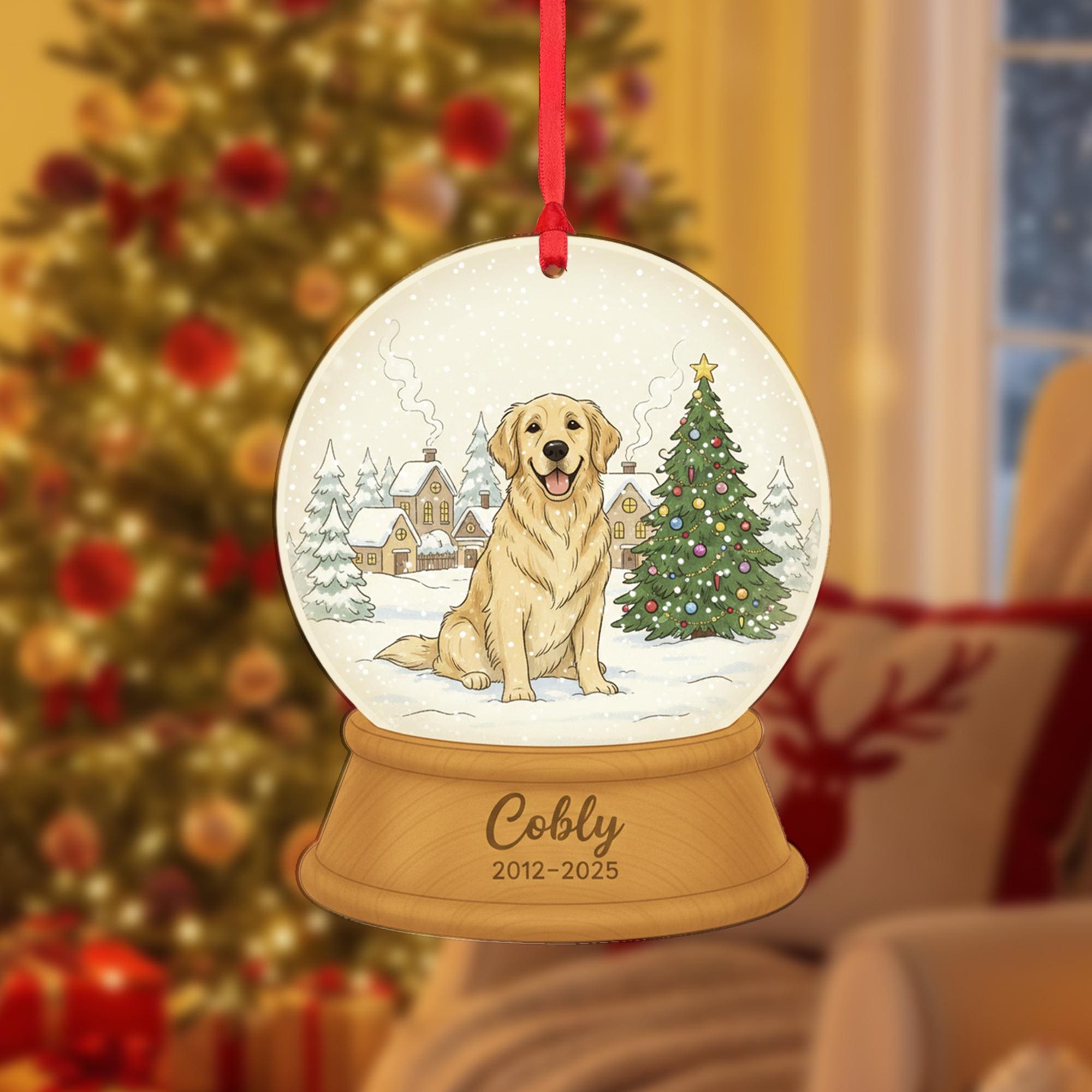 Personalized Dog Memorial Ornament – Custom Pet Snow Globe Decoration