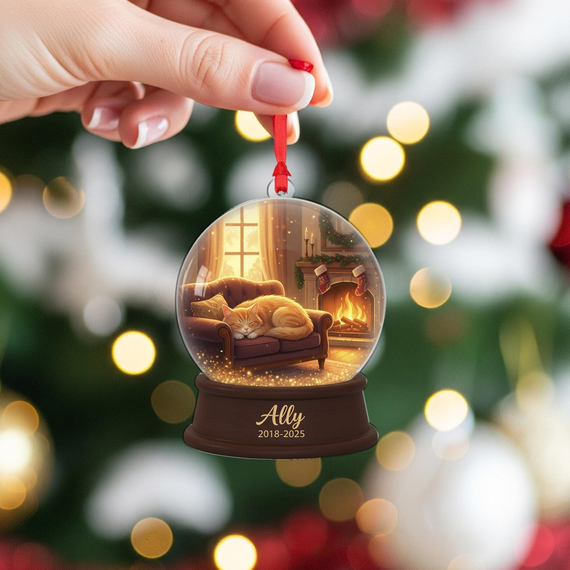 Personalized Cat Memorial Ornament – Custom Pet Snow Globe Decoration