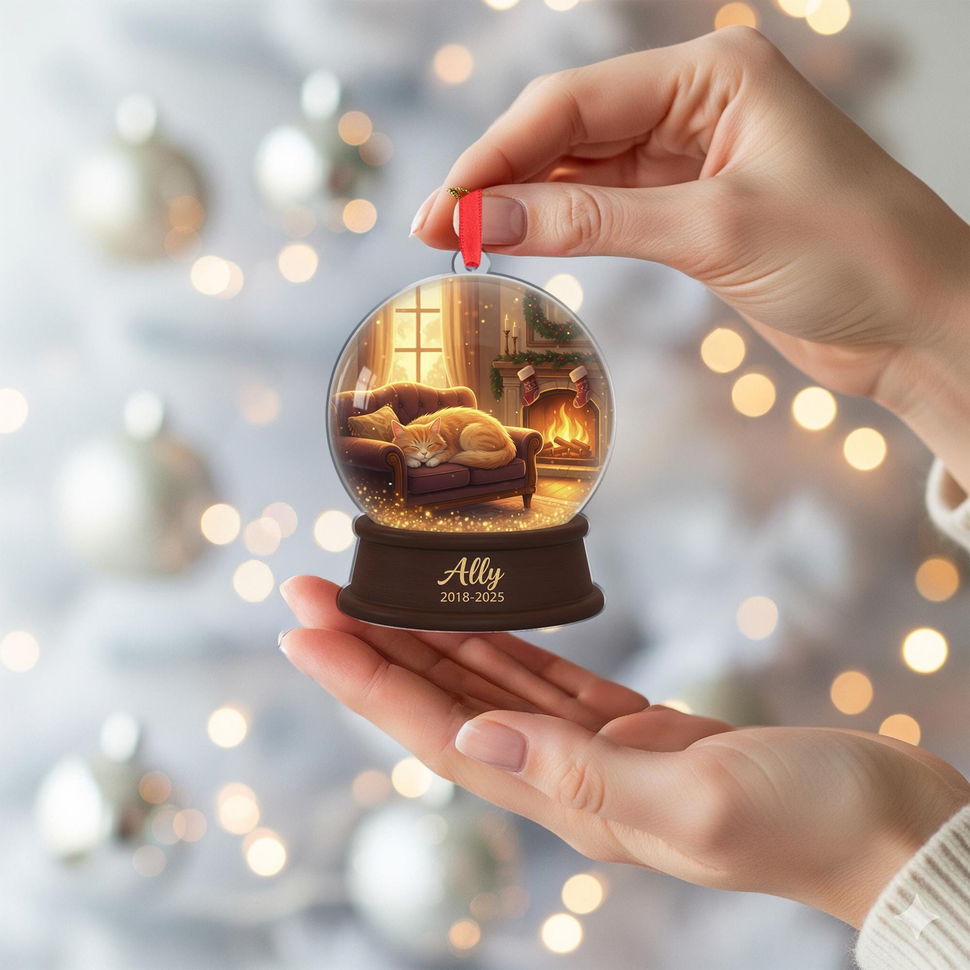 Personalized Cat Memorial Ornament – Custom Pet Snow Globe Decoration