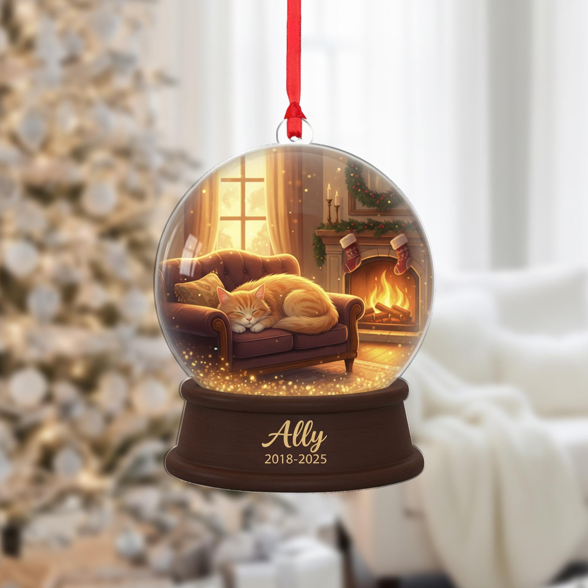 Personalized Cat Memorial Ornament – Custom Pet Snow Globe Decoration