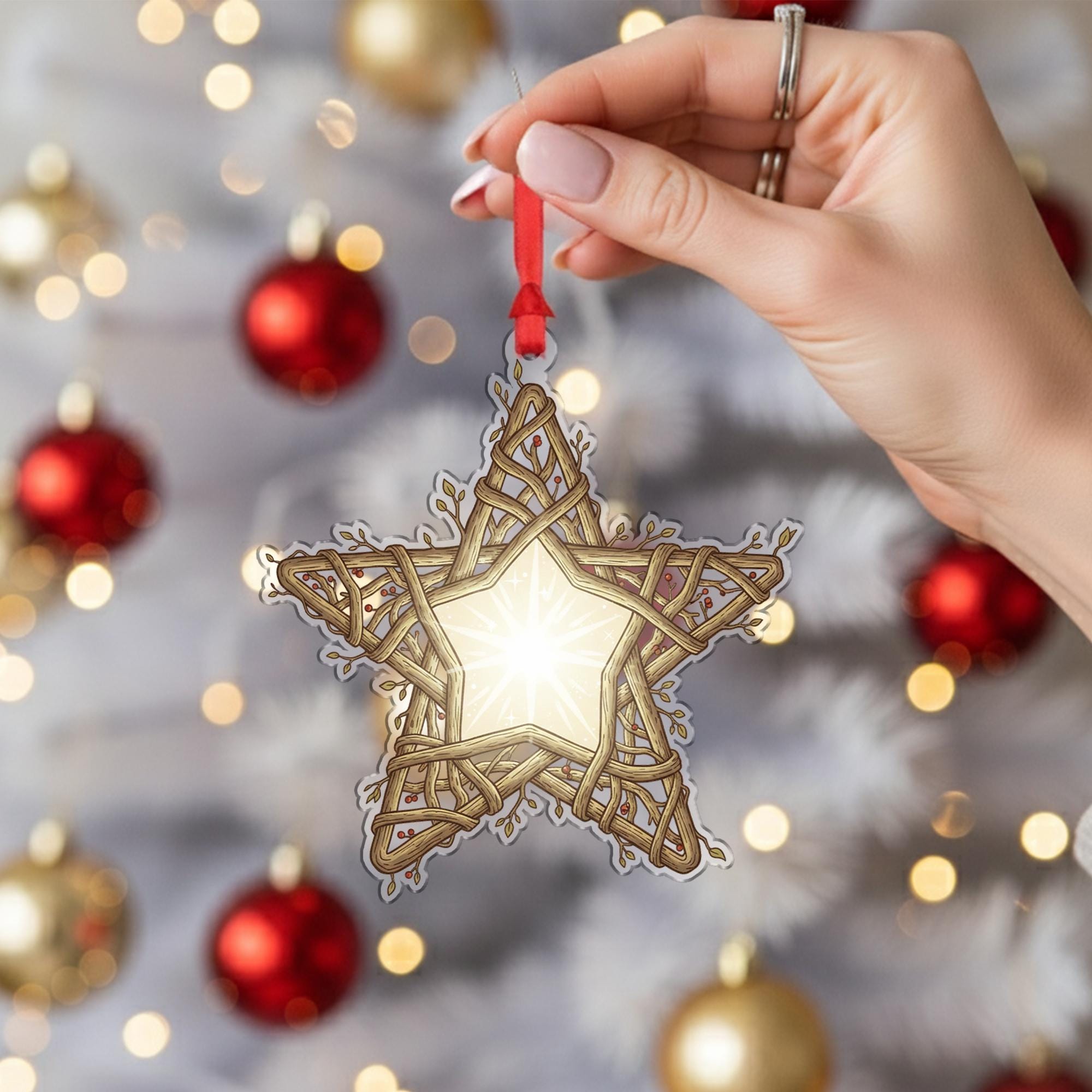 Wooden Star Ornament – Rustic Woven Decoration with Lighted Design