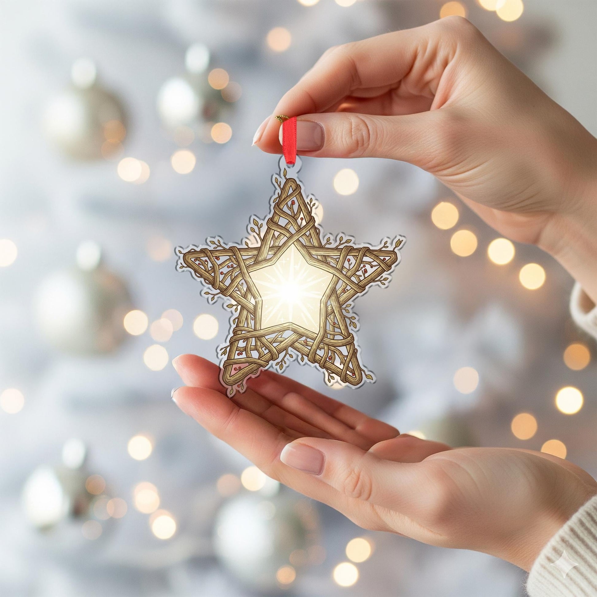 Wooden Star Ornament – Rustic Woven Decoration with Lighted Design