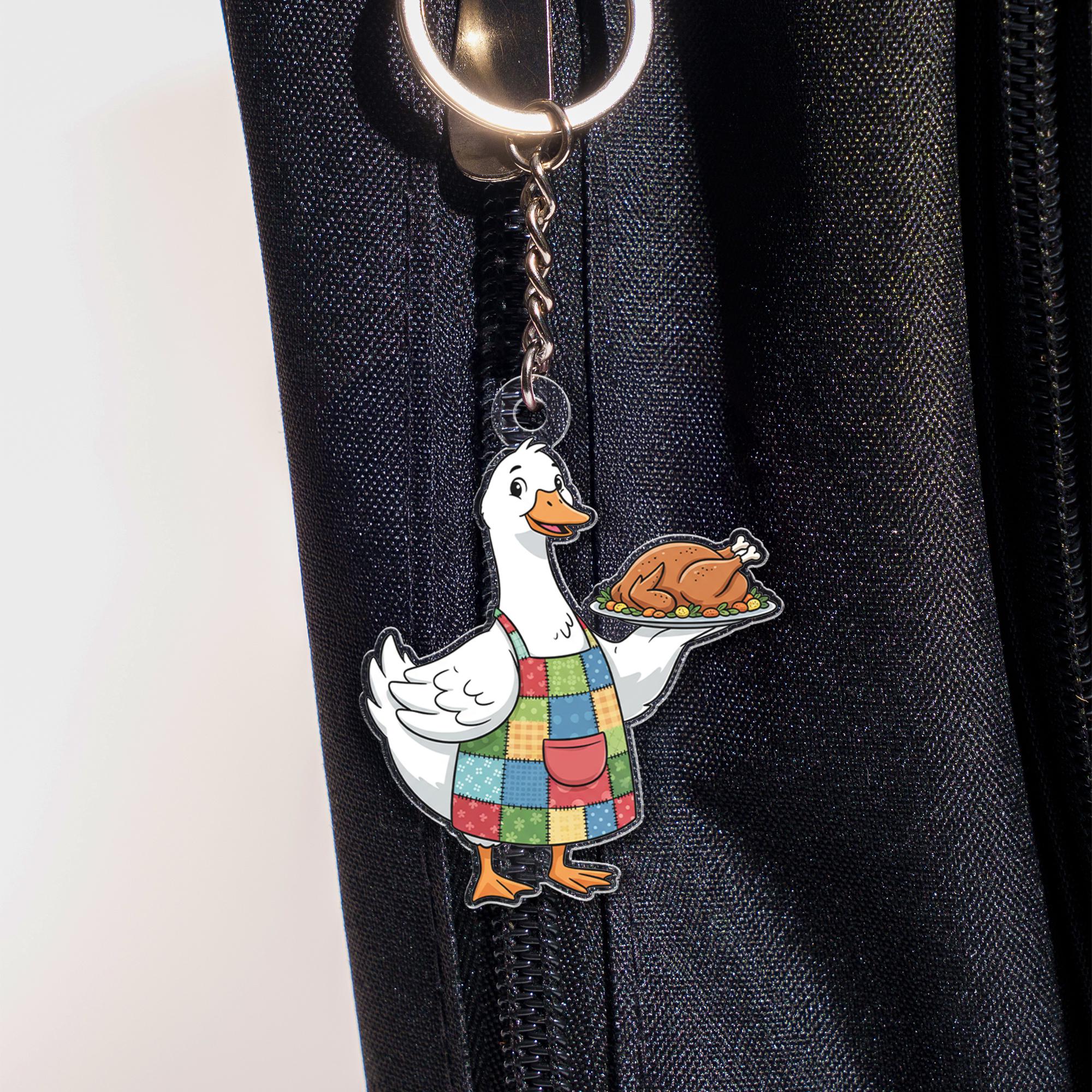 Acrylic Goose Keychain – Cartoon Farm Animal Holding Turkey