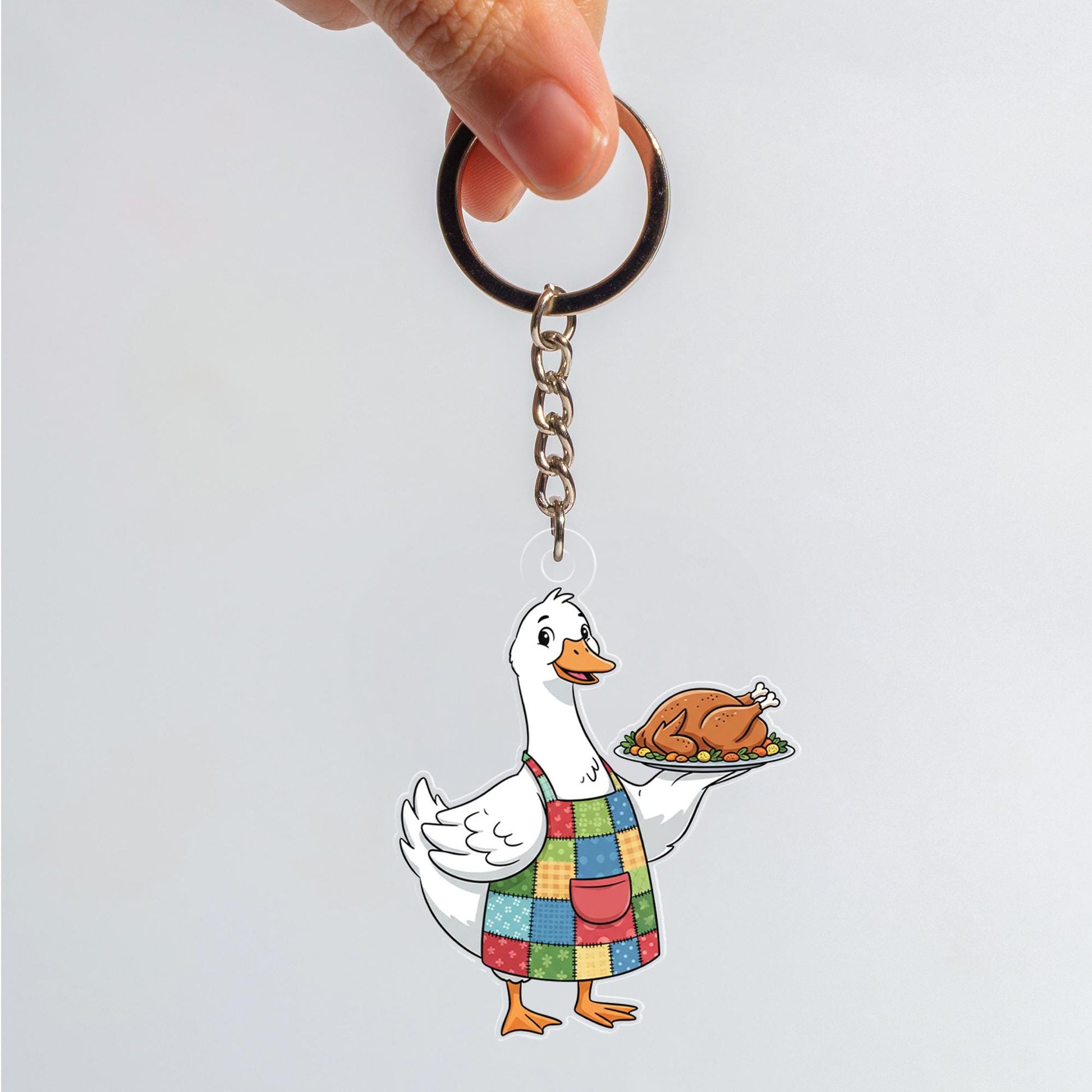 Acrylic Goose Keychain – Cartoon Farm Animal Holding Turkey