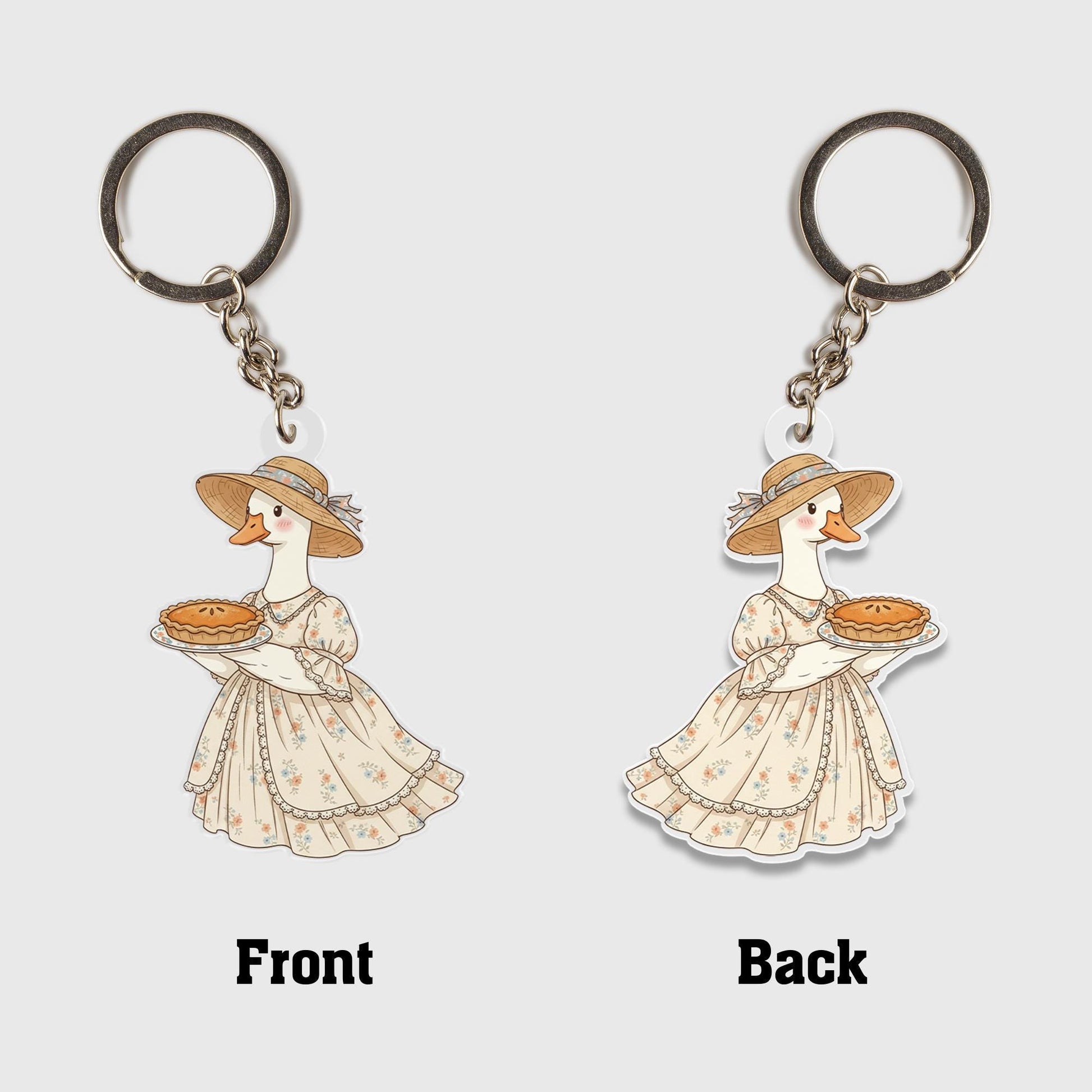 Acrylic Goose Keychain – Cartoon Animal in Dress Holding Pie