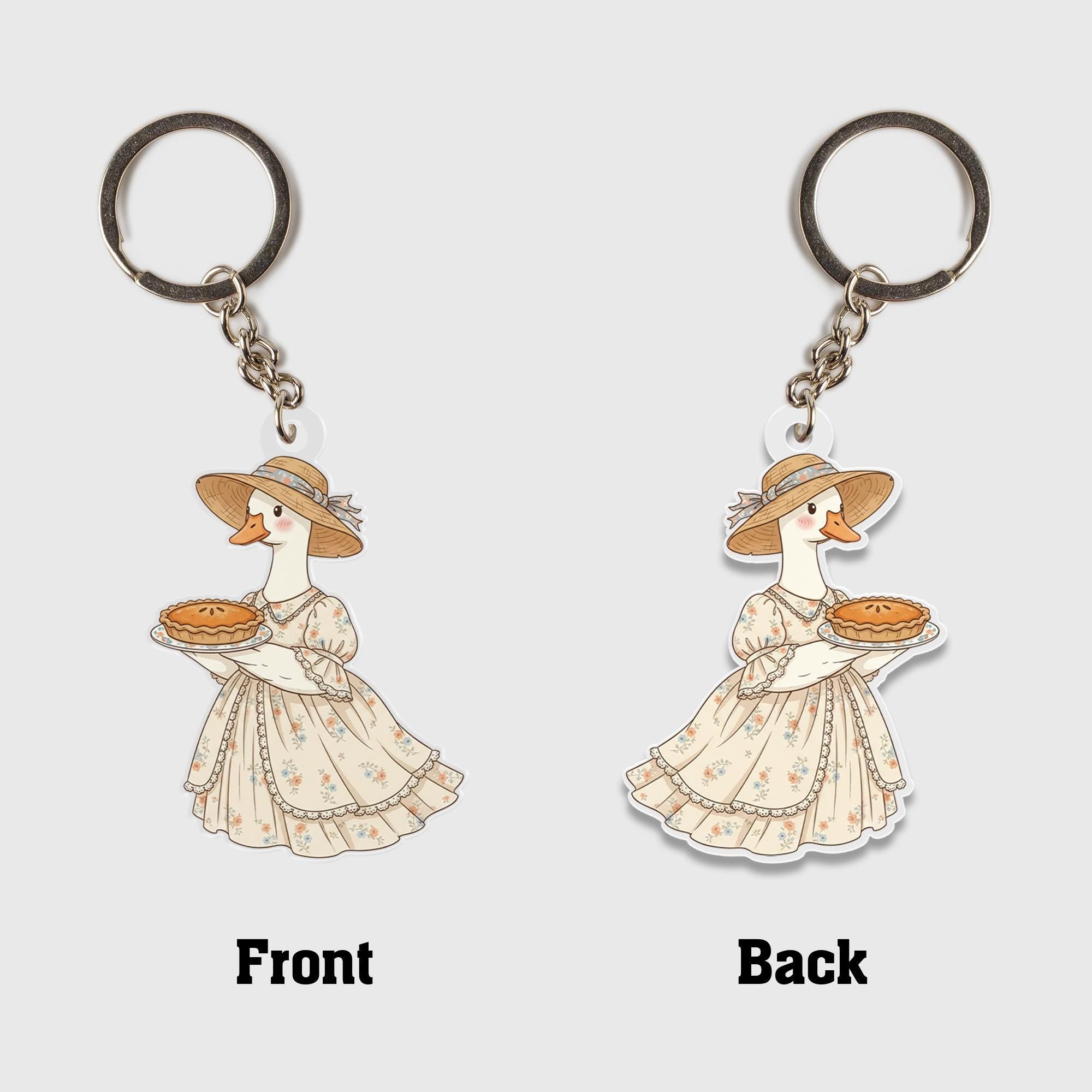 Acrylic Goose Keychain – Cartoon Animal in Dress Holding Pie