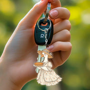 Acrylic Goose Keychain – Cartoon Animal in Dress Holding Pie