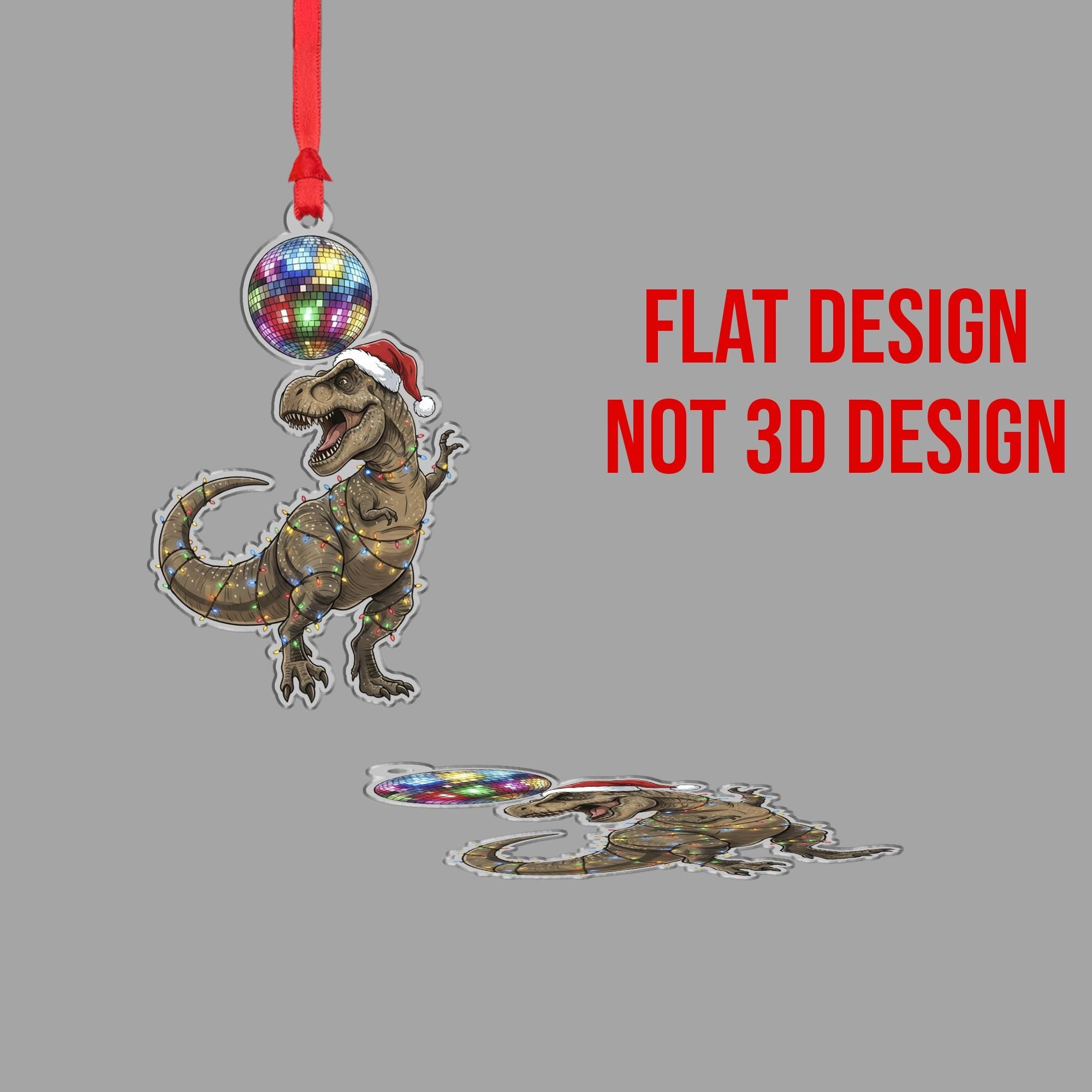 Dinosaur Christmas Ornament – T Rex Decoration with Disco Ball and Lights