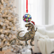 Dinosaur Christmas Ornament – T Rex Decoration with Disco Ball and Lights