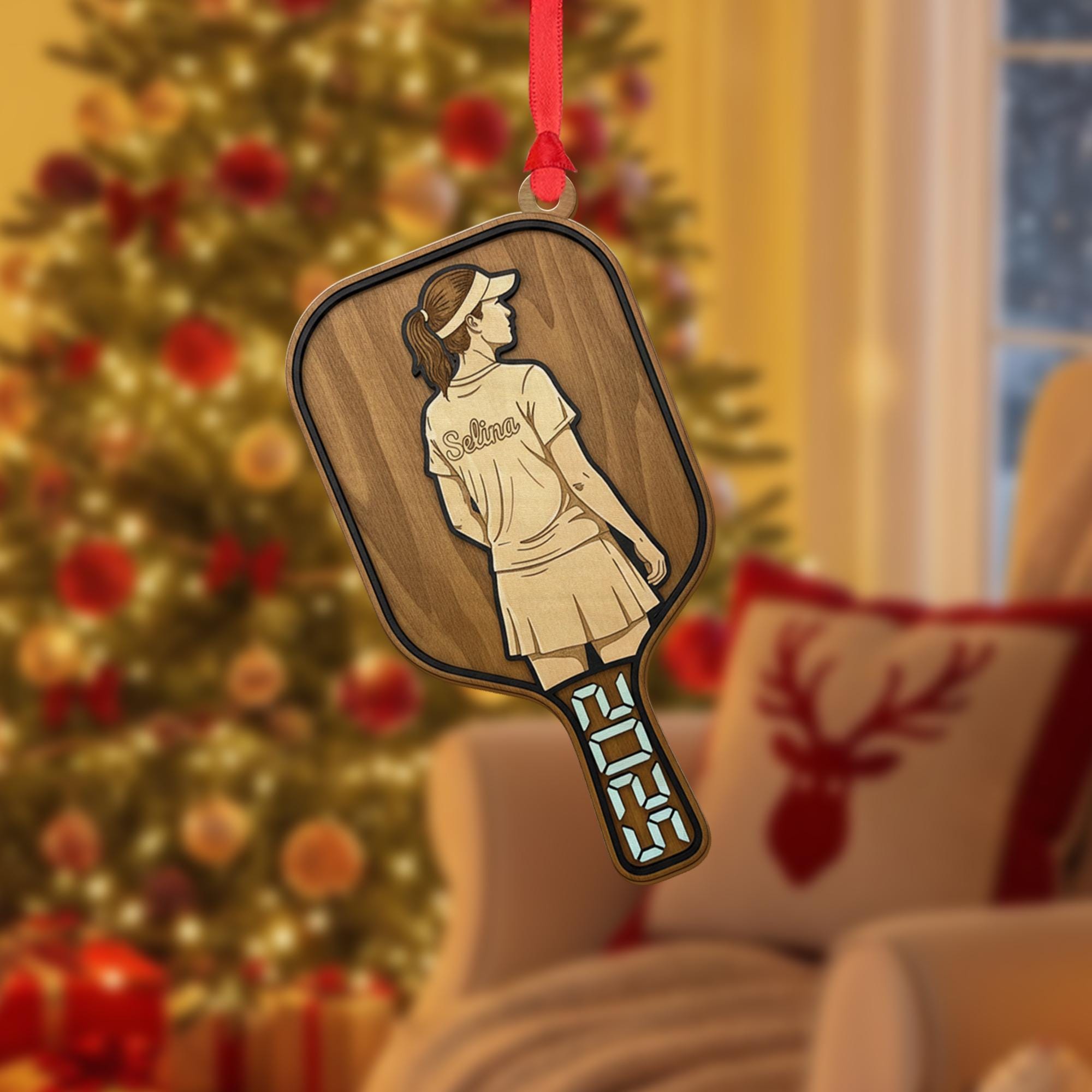 Personalized Wood Ornament – Custom Pickleball Paddle Decoration with Player Design