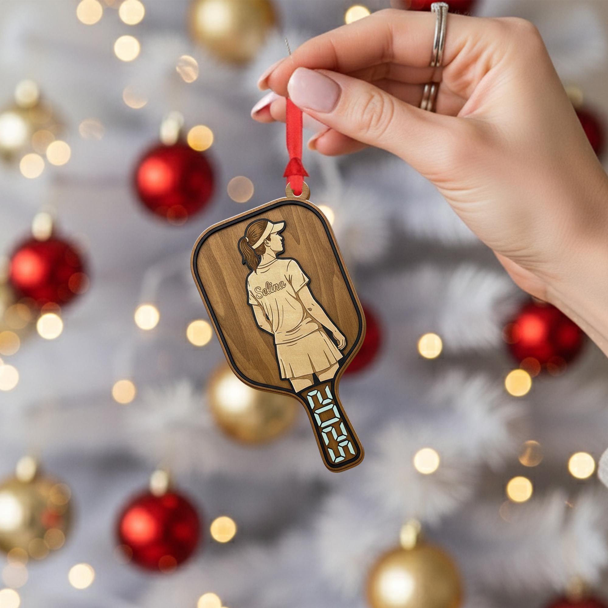 Personalized Wood Ornament – Custom Pickleball Paddle Decoration with Player Design