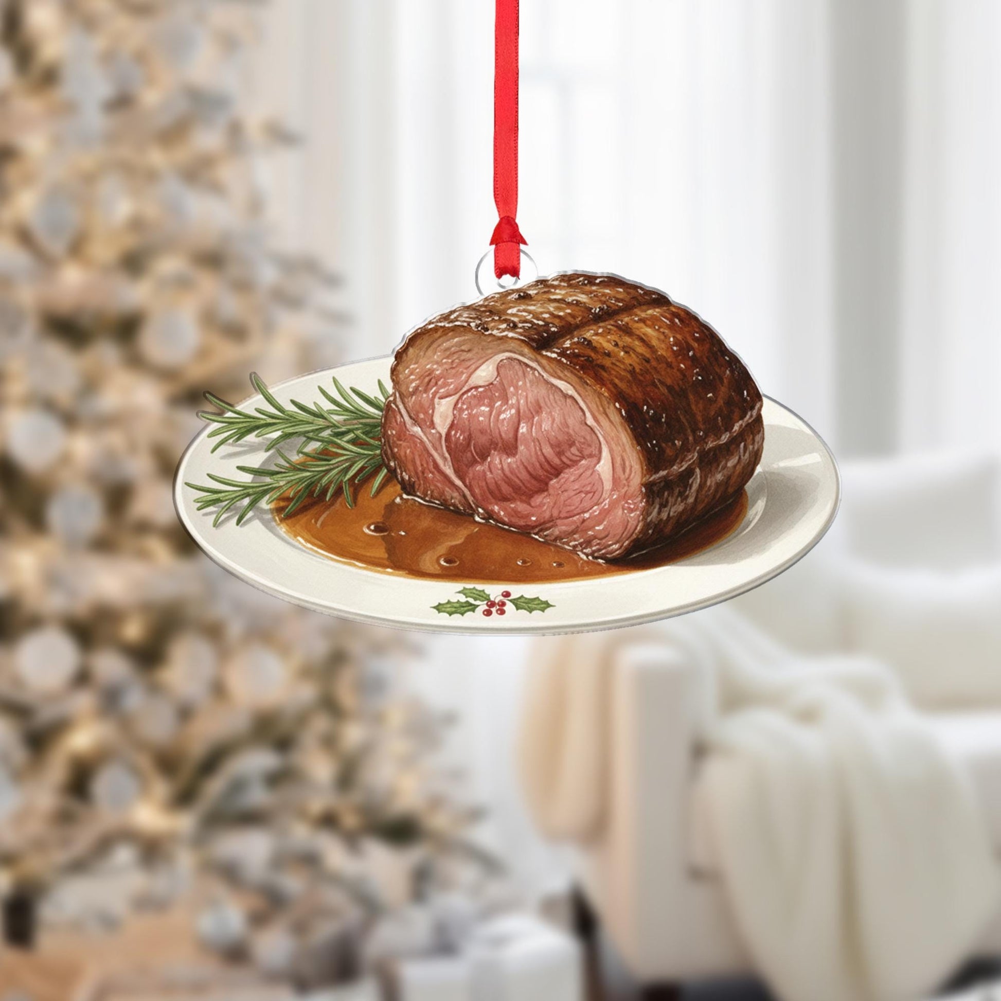 Roast Beef Christmas Ornament – Holiday Dinner Plate Decoration with Gravy