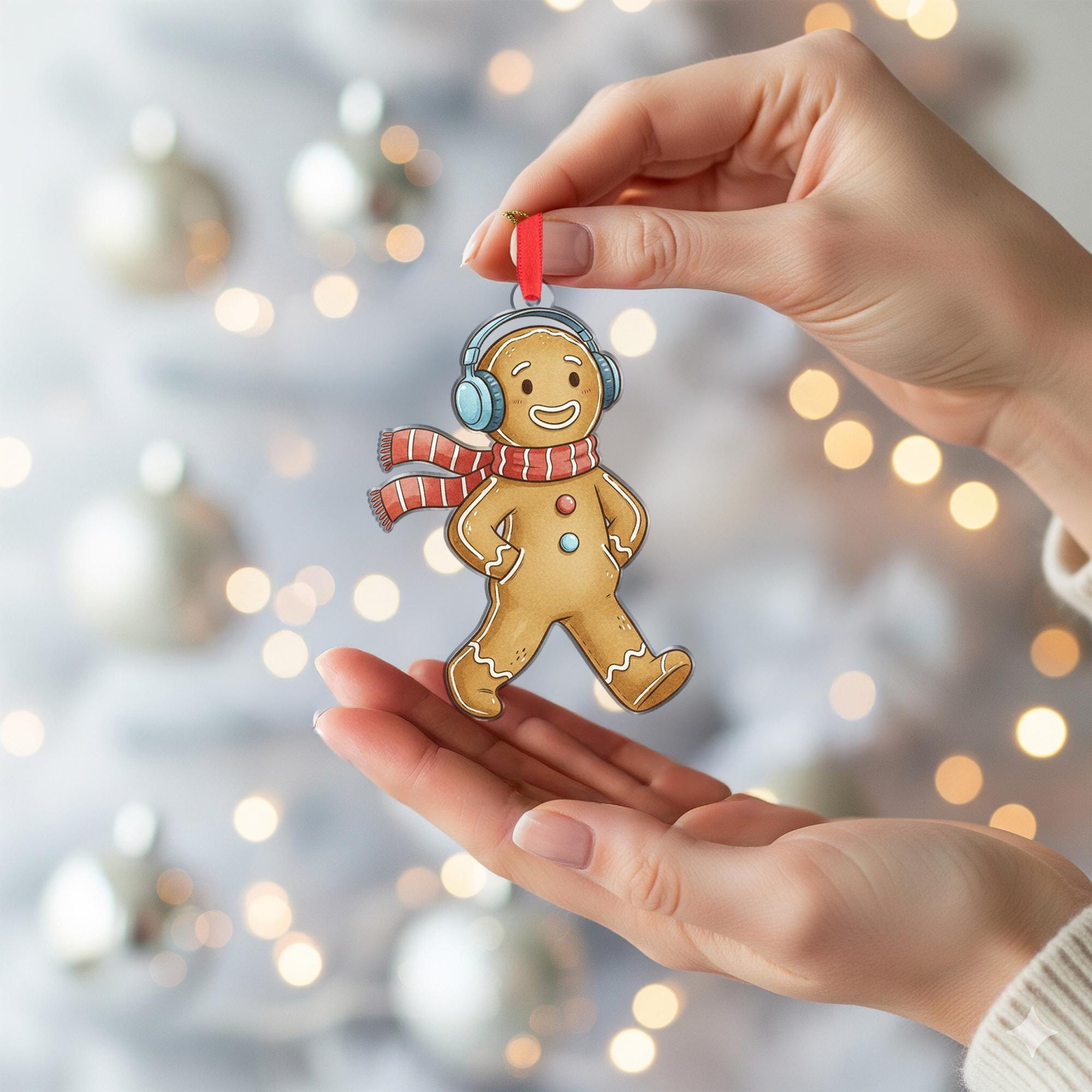 Gingerbread Man Christmas Ornament – Cookie Decoration with Scarf and Headphones