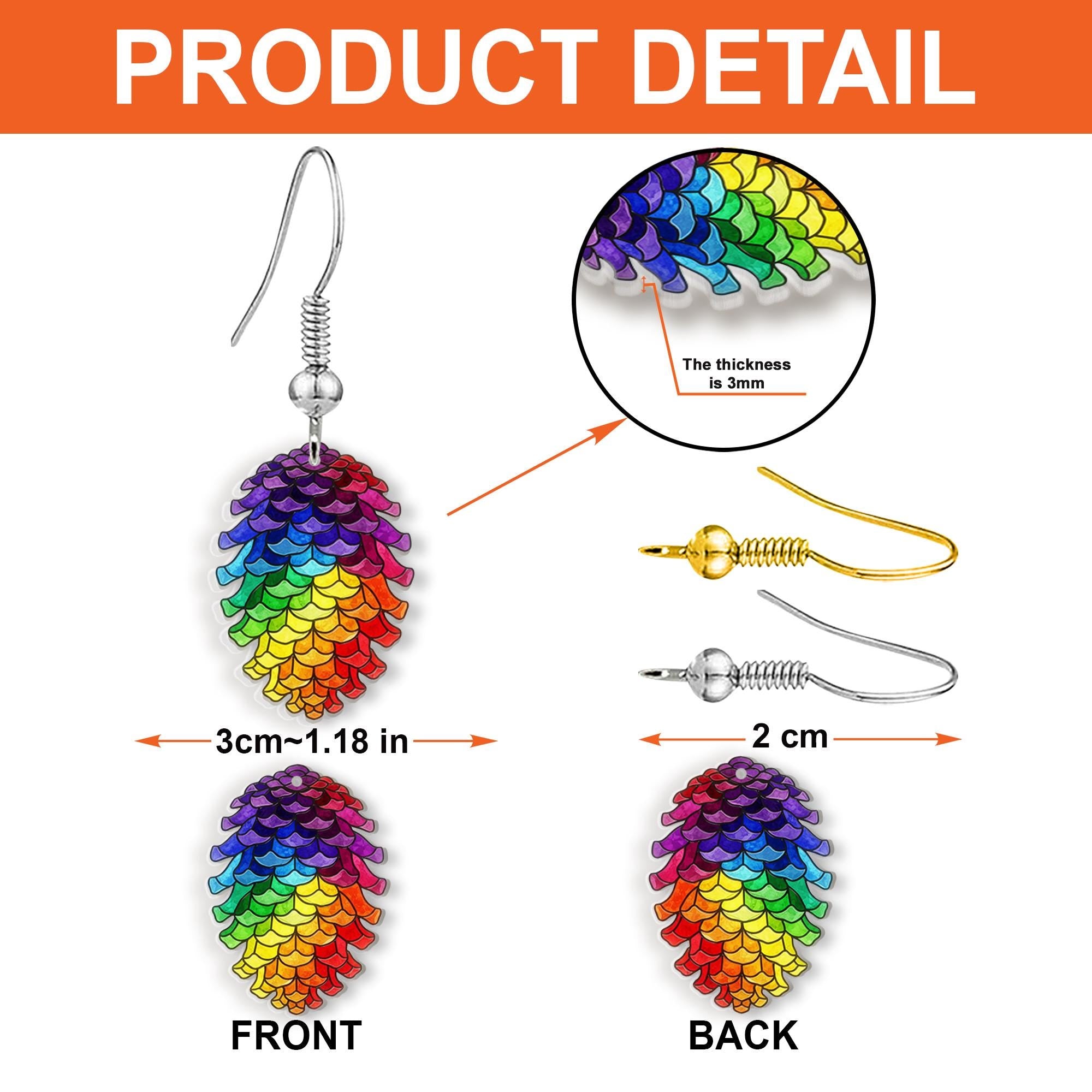 Rainbow Pinecone Earrings – Colorful Dangle Jewelry with Nature Design