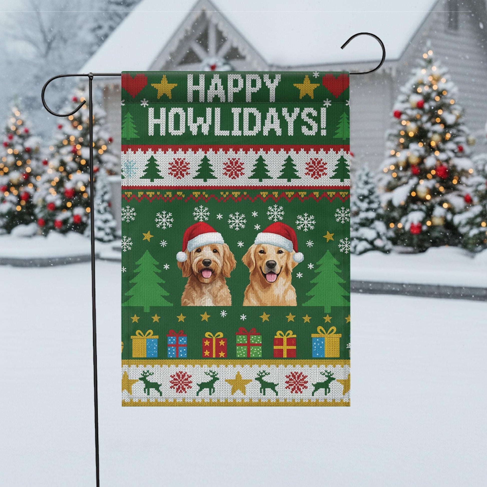 Custom Dog Christmas Garden Flag Happy Howlidays Yard Decor