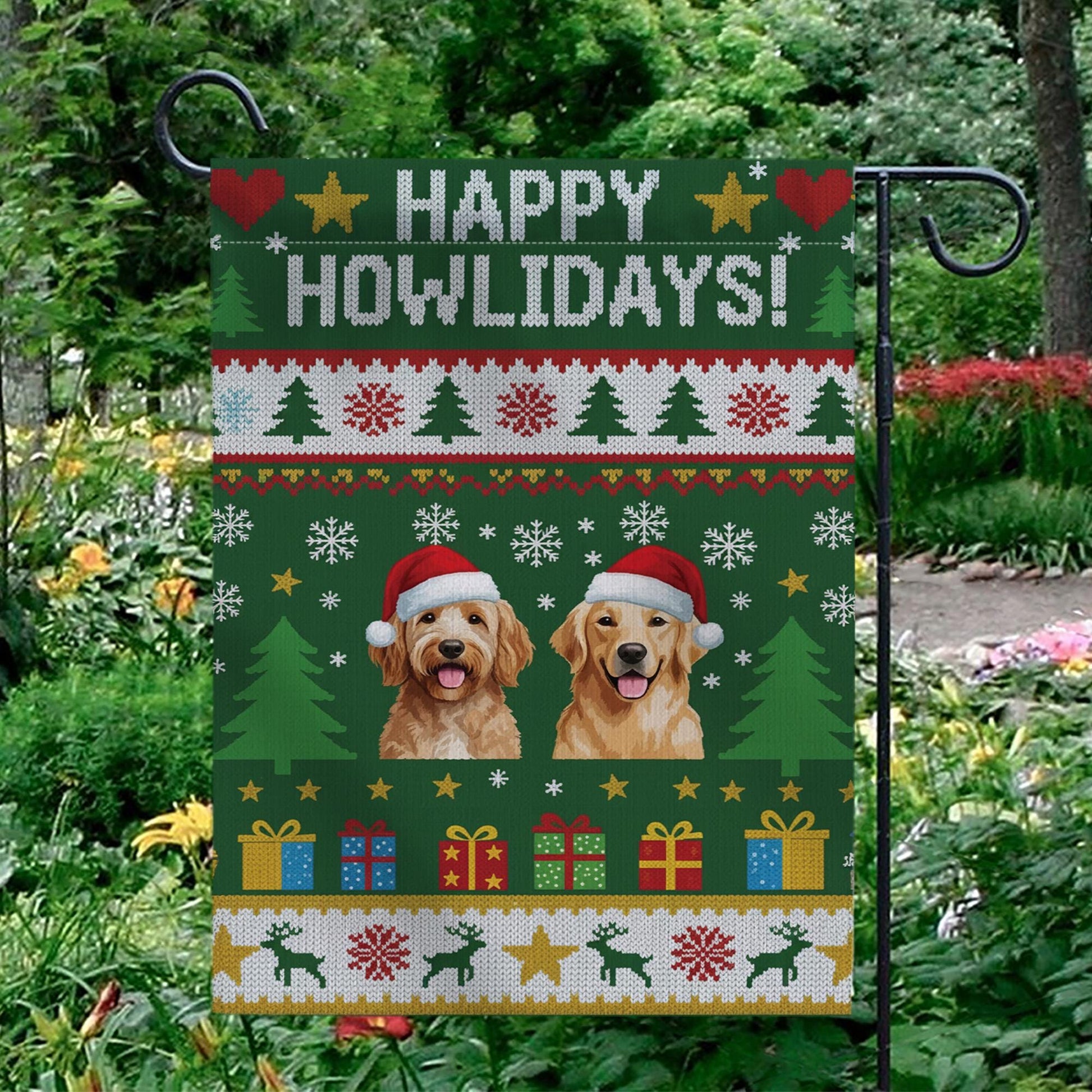Custom Dog Christmas Garden Flag Happy Howlidays Yard Decor