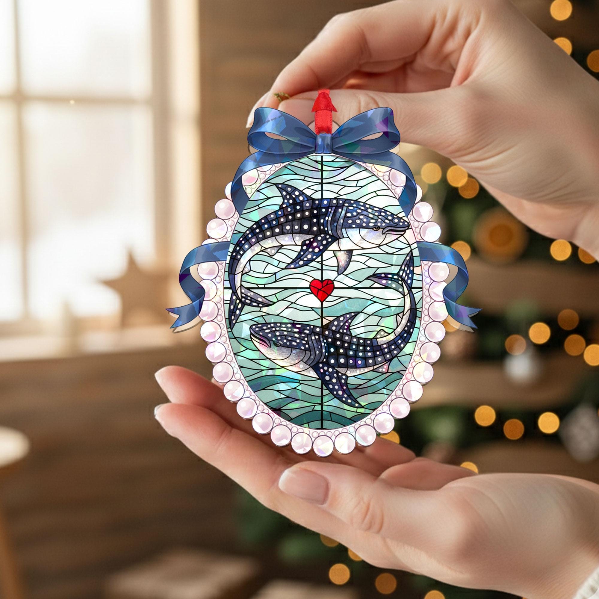 Whale Shark Acrylic Ornament, Stained-Glass Style, Oval Frame, Personalized Name